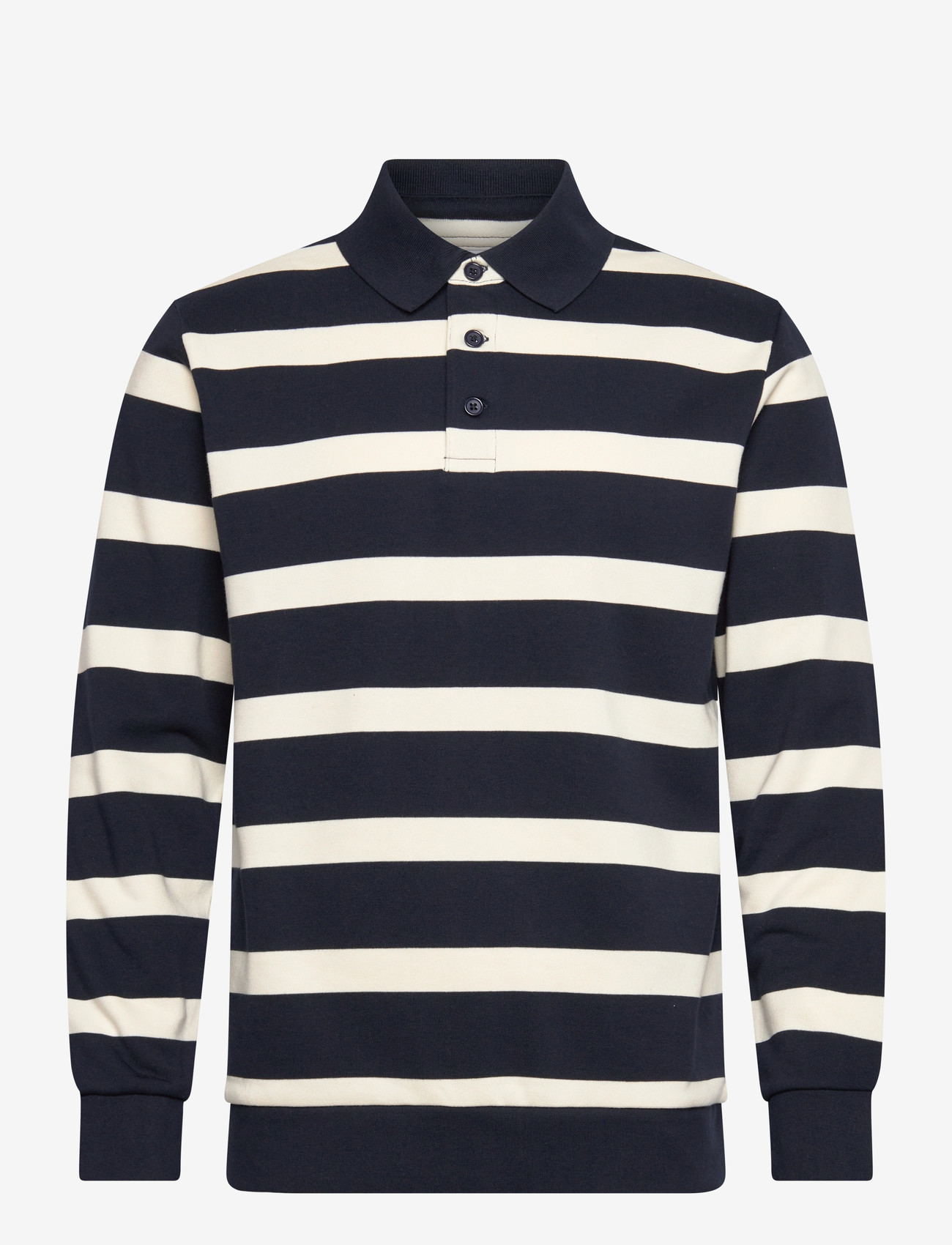 Lindbergh - Striped polo sweatshirt L/S - långärmade pikéer - navy - 0