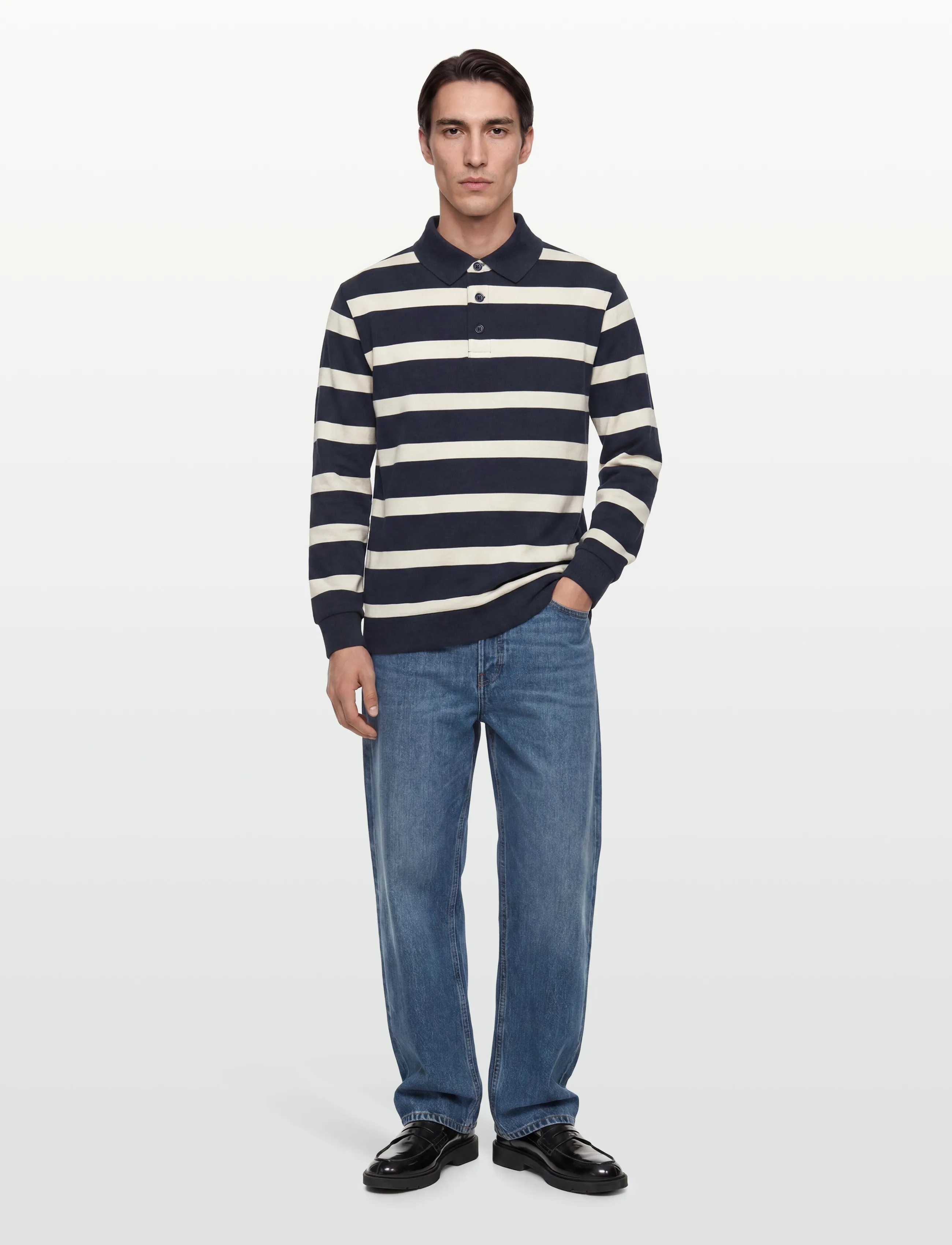 Lindbergh Striped polo sweatshirt L/S - Poloer - NAVY / multi