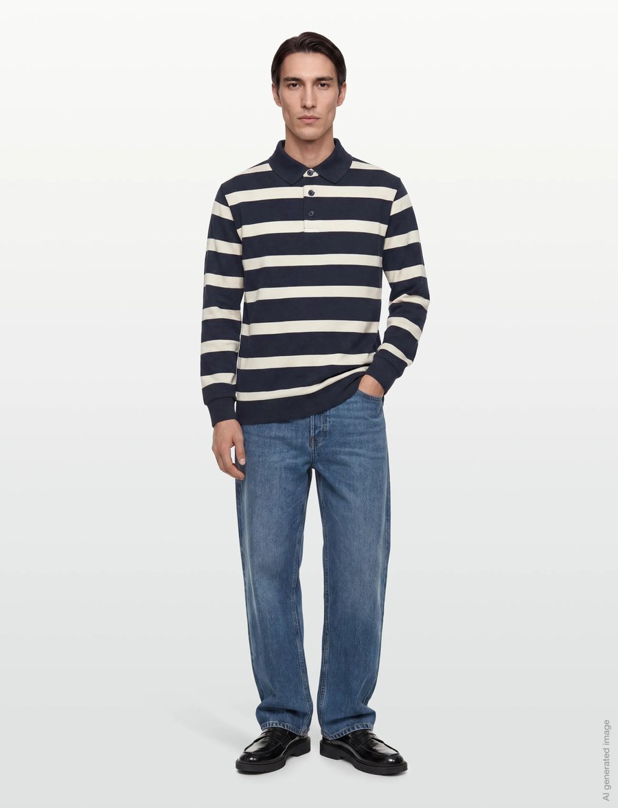 Lindbergh - Striped polo sweatshirt L/S - langärmelig - navy - 0