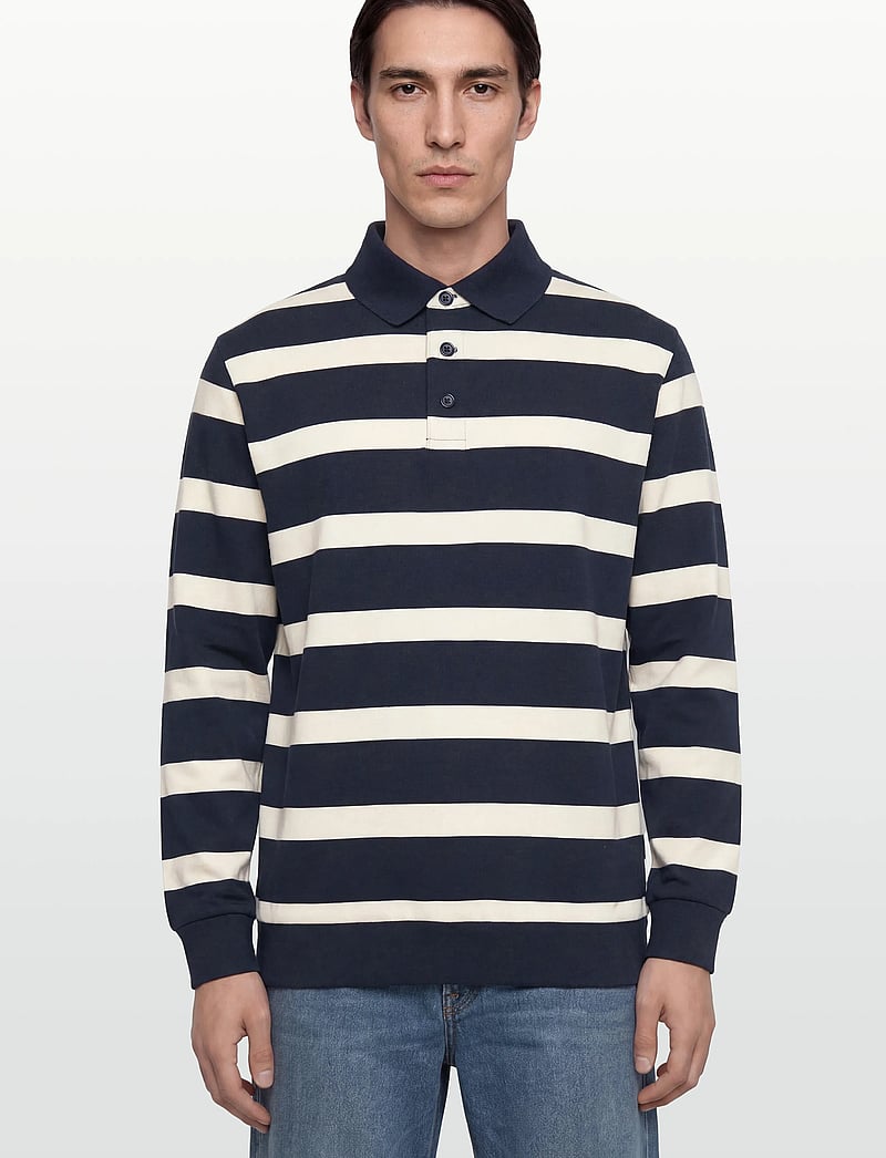 Lindbergh - Striped polo sweatshirt L/S - langärmelig - navy - 3