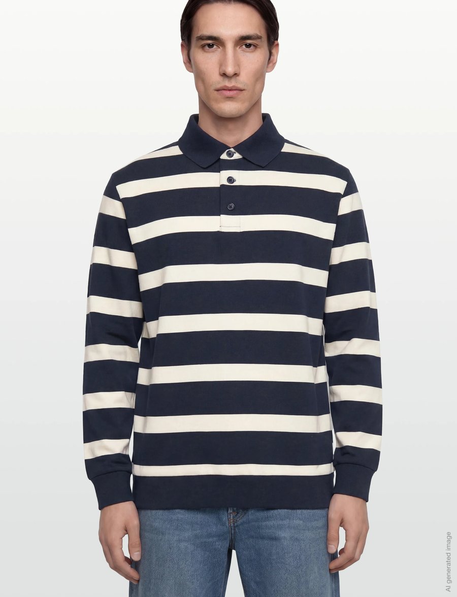 Lindbergh - Striped polo sweatshirt L/S - langärmelig - navy - 3