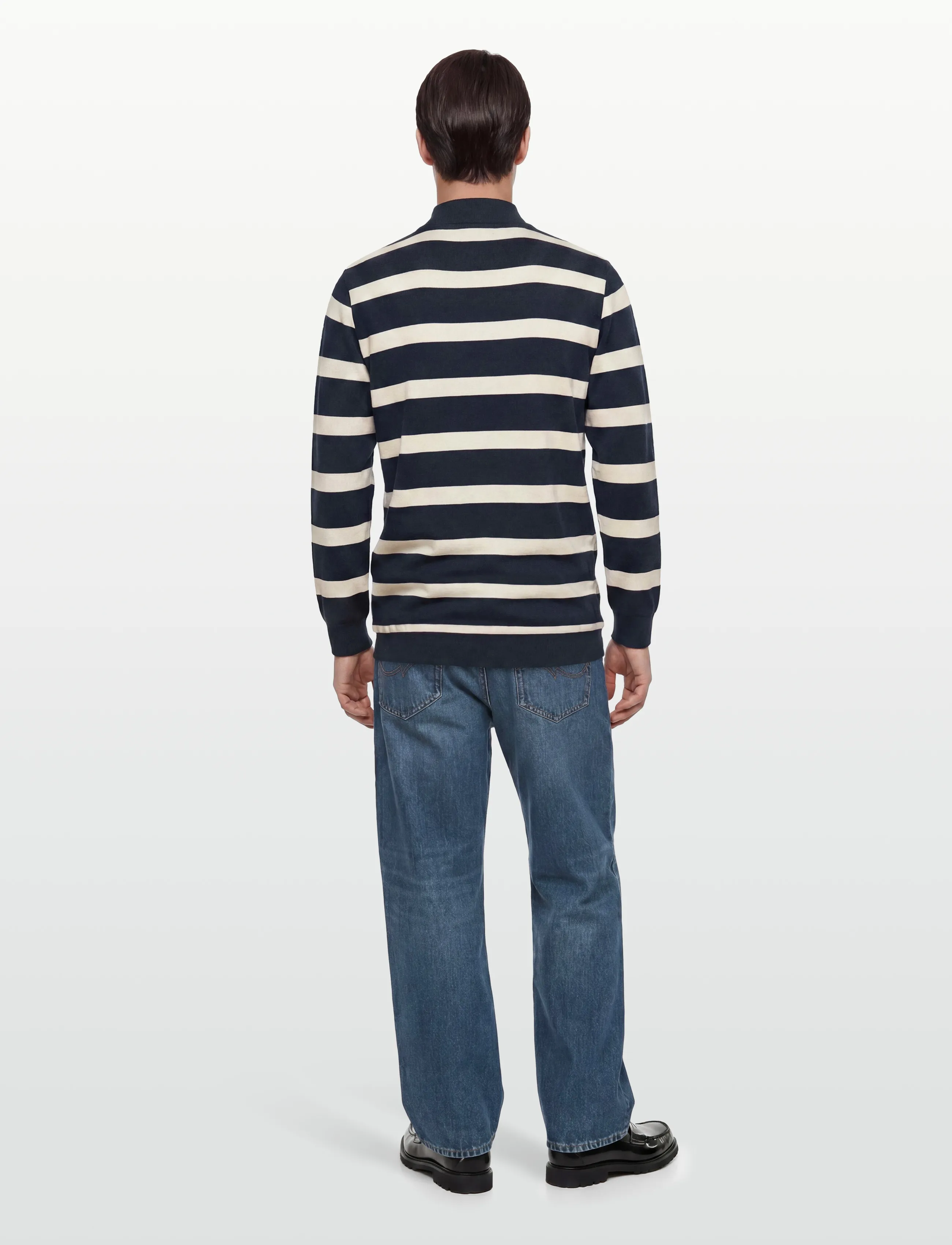 Lindbergh - Striped polo sweatshirt L/S - long-sleeved polos - navy - 4
