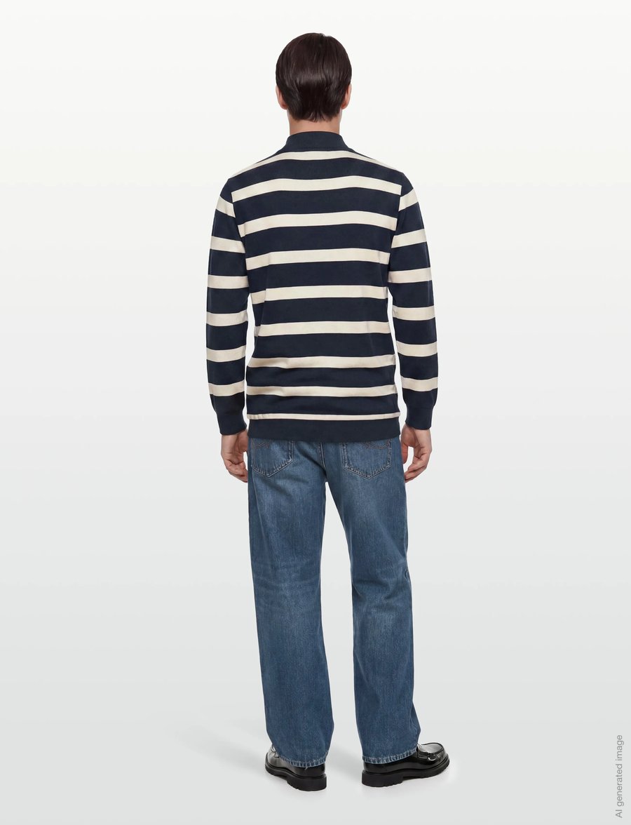 Lindbergh - Striped polo sweatshirt L/S - langärmelig - navy - 4