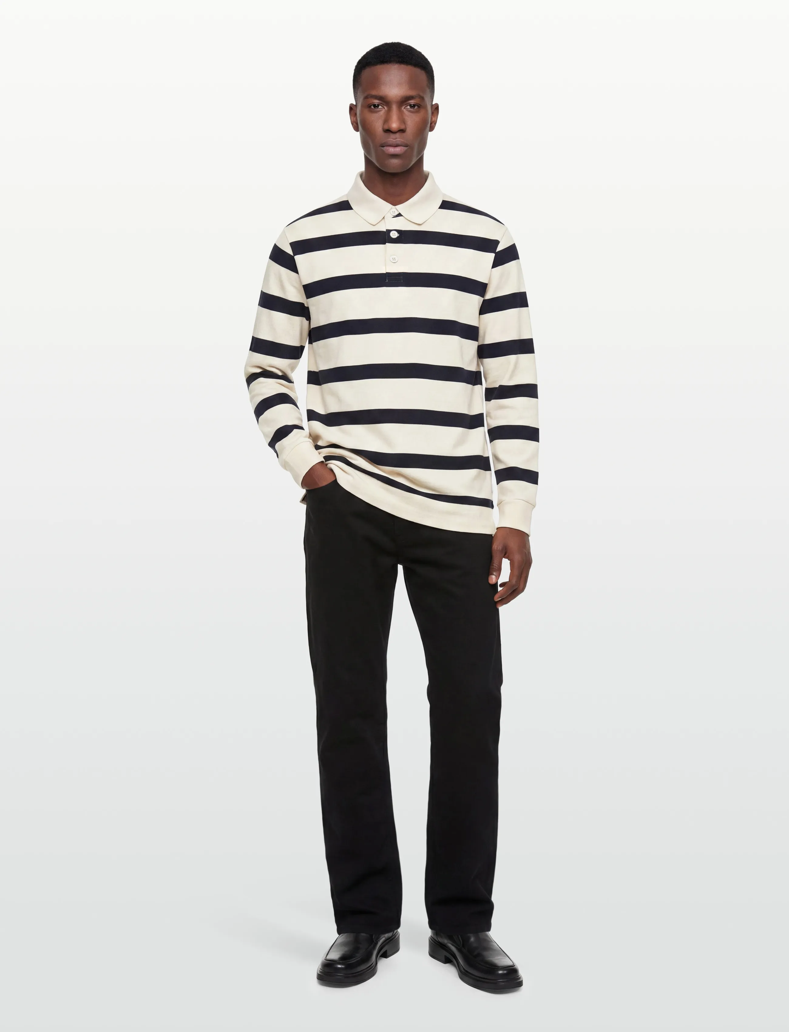Lindbergh Striped polo sweatshirt L/S - Autumn deals - PEARL WHITE / multi
