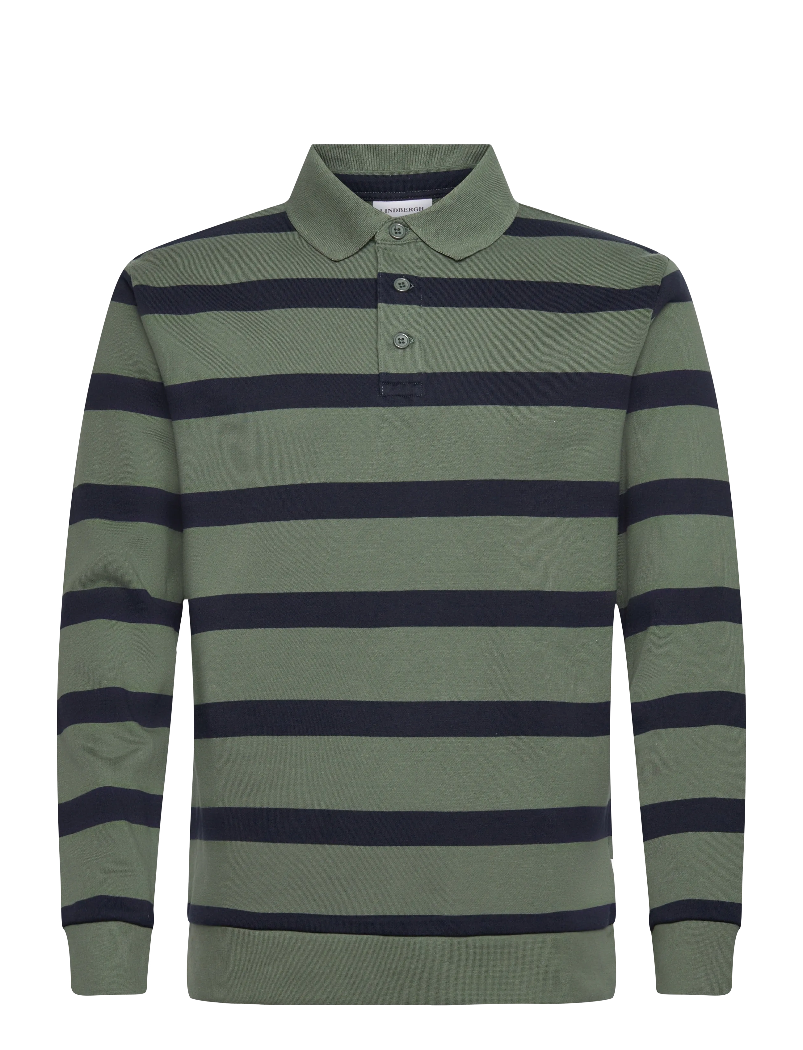 Lindbergh Striped polo sweatshirt L/S - Long-sleeved polos - PINE GREEN / khaki/green