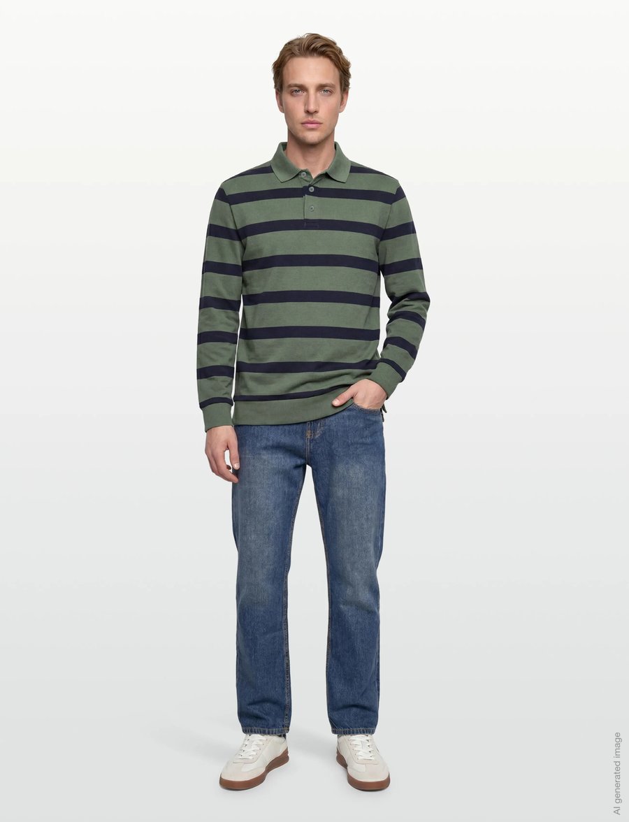 Lindbergh - Striped polo sweatshirt L/S - langärmelig - pine green - 0