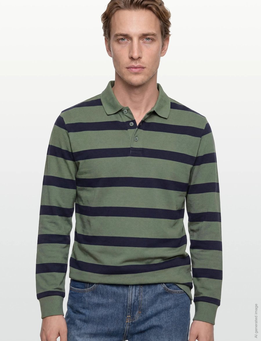 Lindbergh - Striped polo sweatshirt L/S - langärmelig - pine green - 3