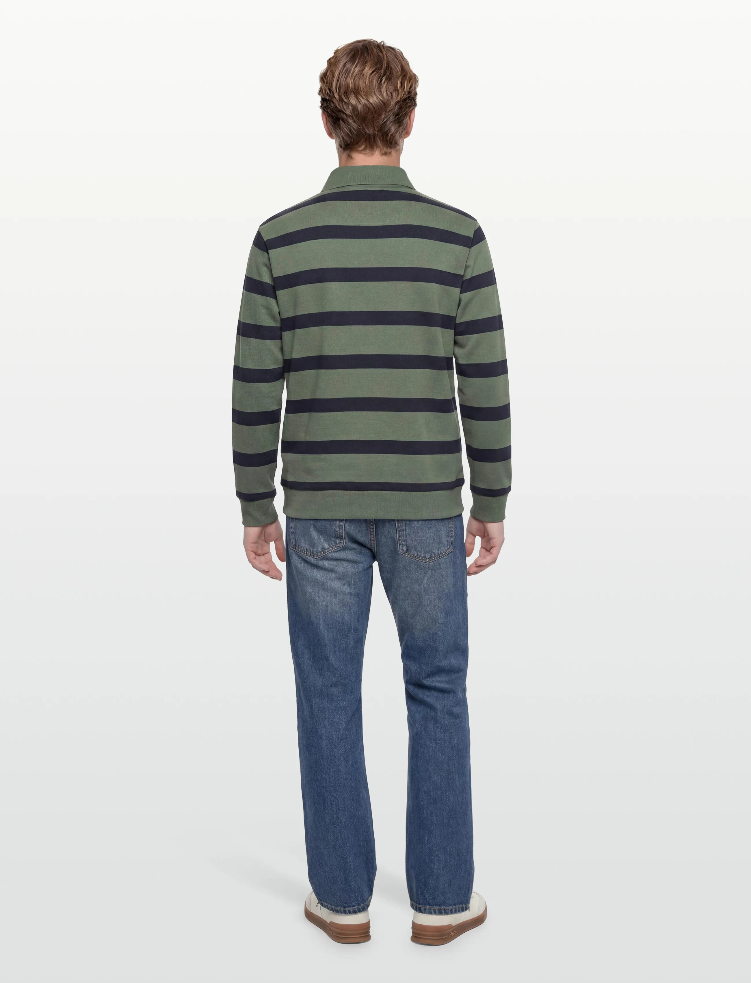 Lindbergh - Striped polo sweatshirt L/S - långärmade pikéer - pine green - 4