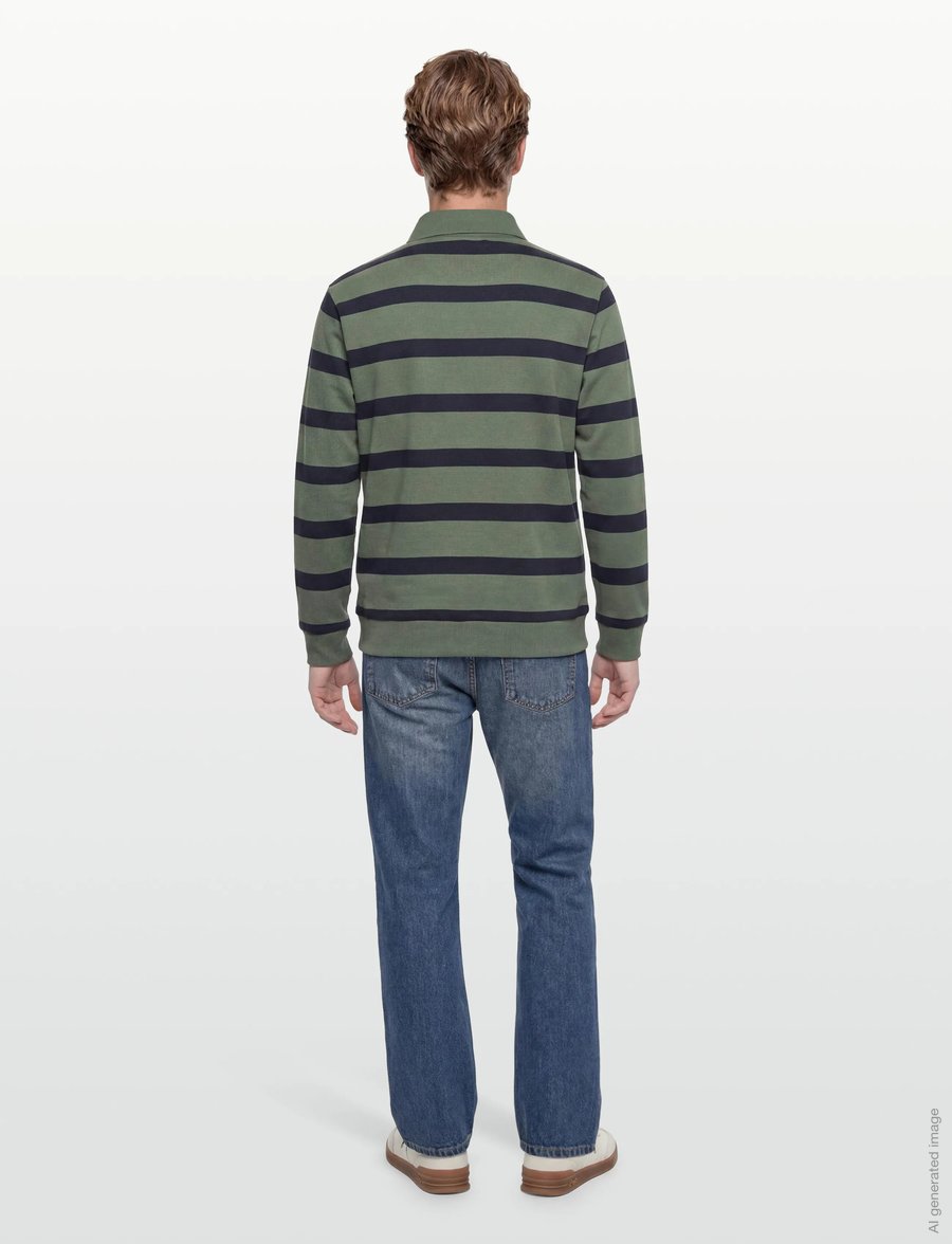 Lindbergh - Striped polo sweatshirt L/S - langärmelig - pine green - 4