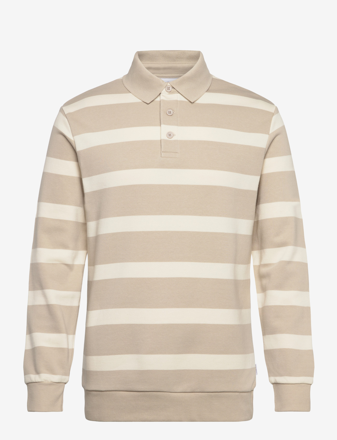 Lindbergh - Striped polo sweatshirt L/S - long-sleeved polos - sand - 0