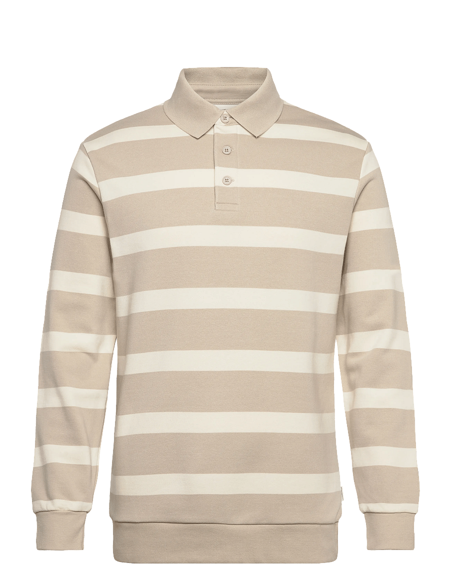 Lindbergh - Striped polo sweatshirt L/S - langärmelig - sand - 1