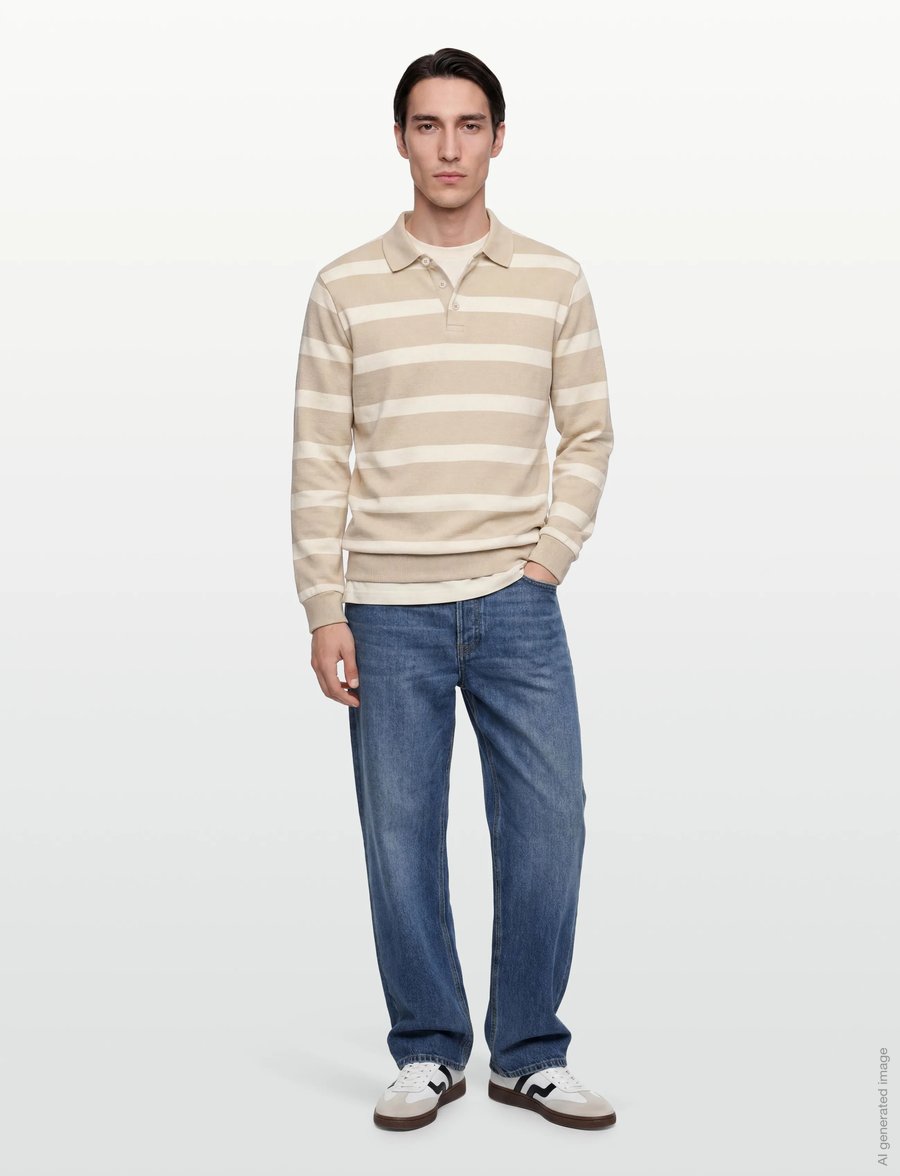 Lindbergh - Striped polo sweatshirt L/S - langärmelig - sand - 0