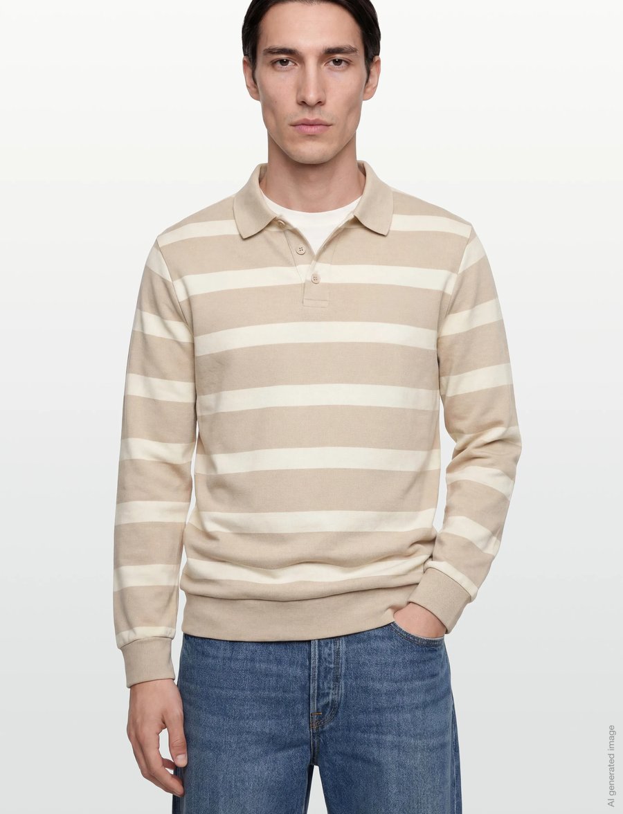 Lindbergh - Striped polo sweatshirt L/S - langärmelig - sand - 3