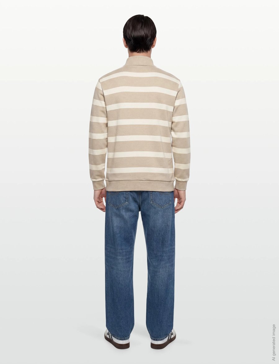 Lindbergh - Striped polo sweatshirt L/S - langärmelig - sand - 4