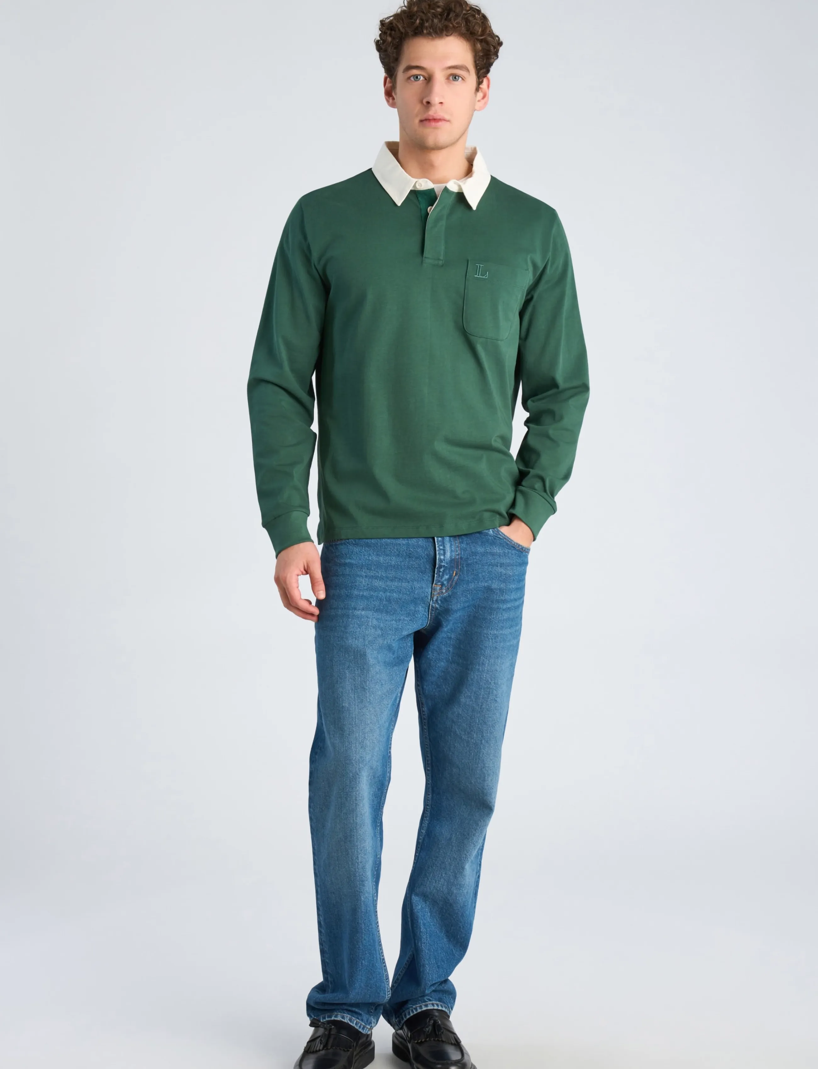 Lindbergh Rugby sweat polo with logo  L/S - Langärmelige Strick-Polohemden - DK GREEN / green