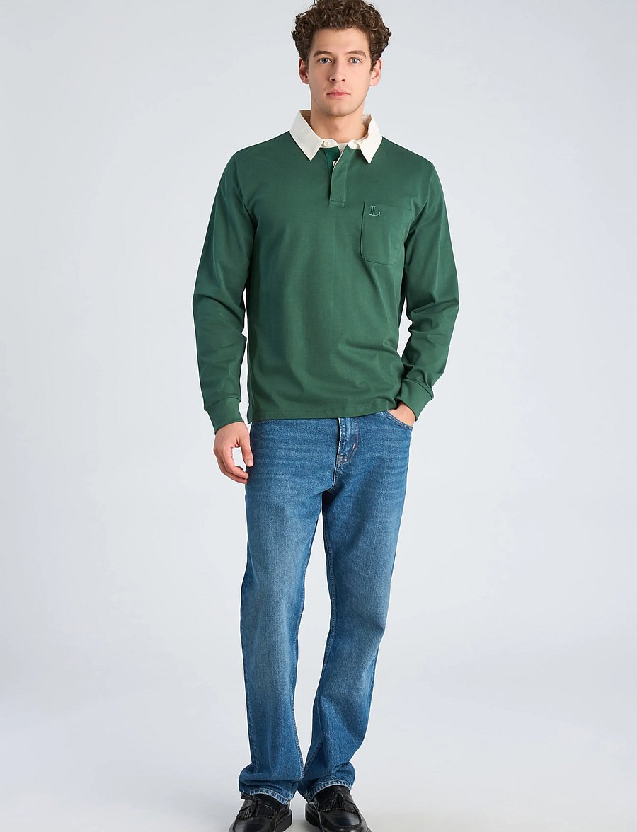 Lindbergh - Rugby sweat polo with logo L/S - dk green - 0