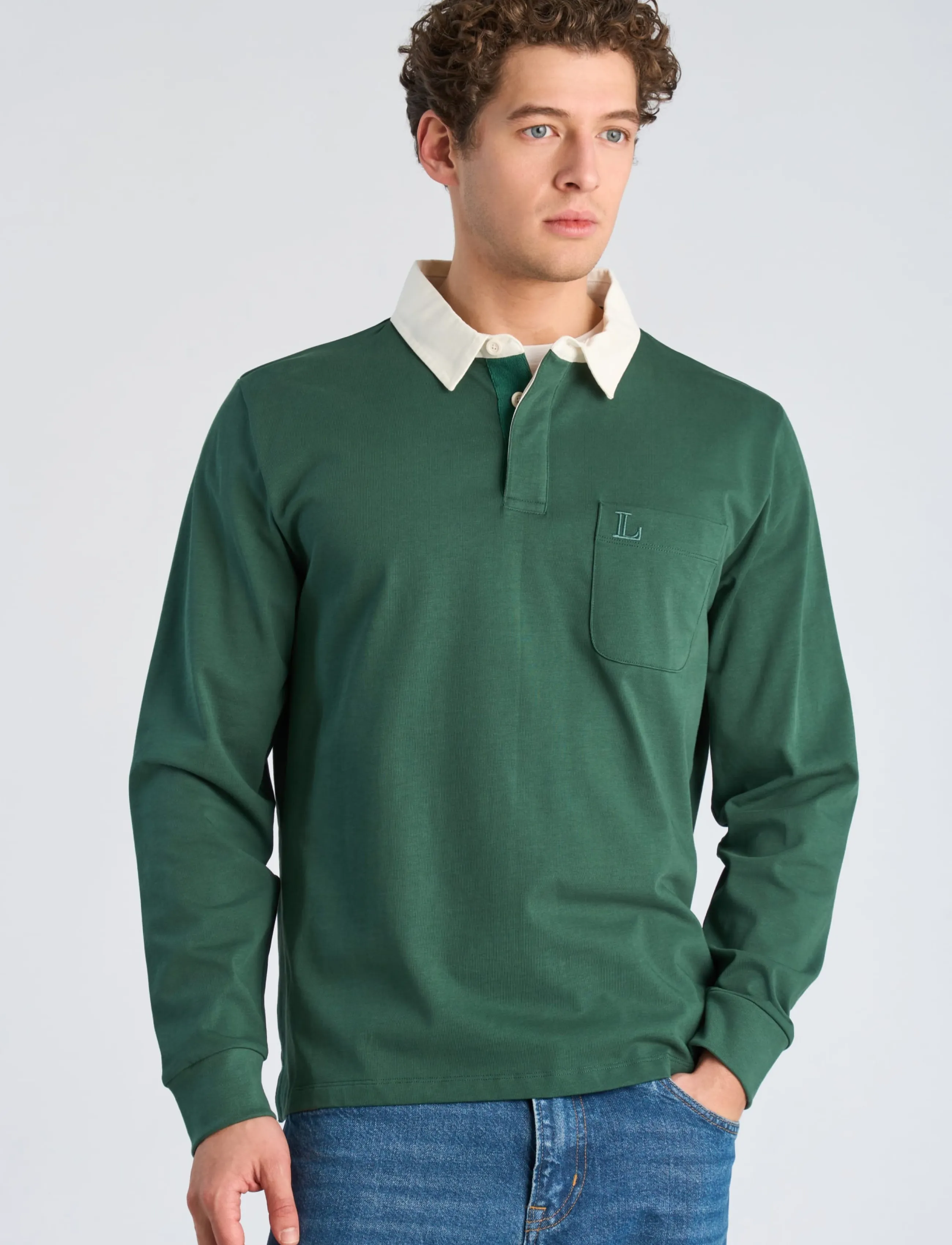 Lindbergh - Rugby sweat polo with logo  L/S - dk green - 3