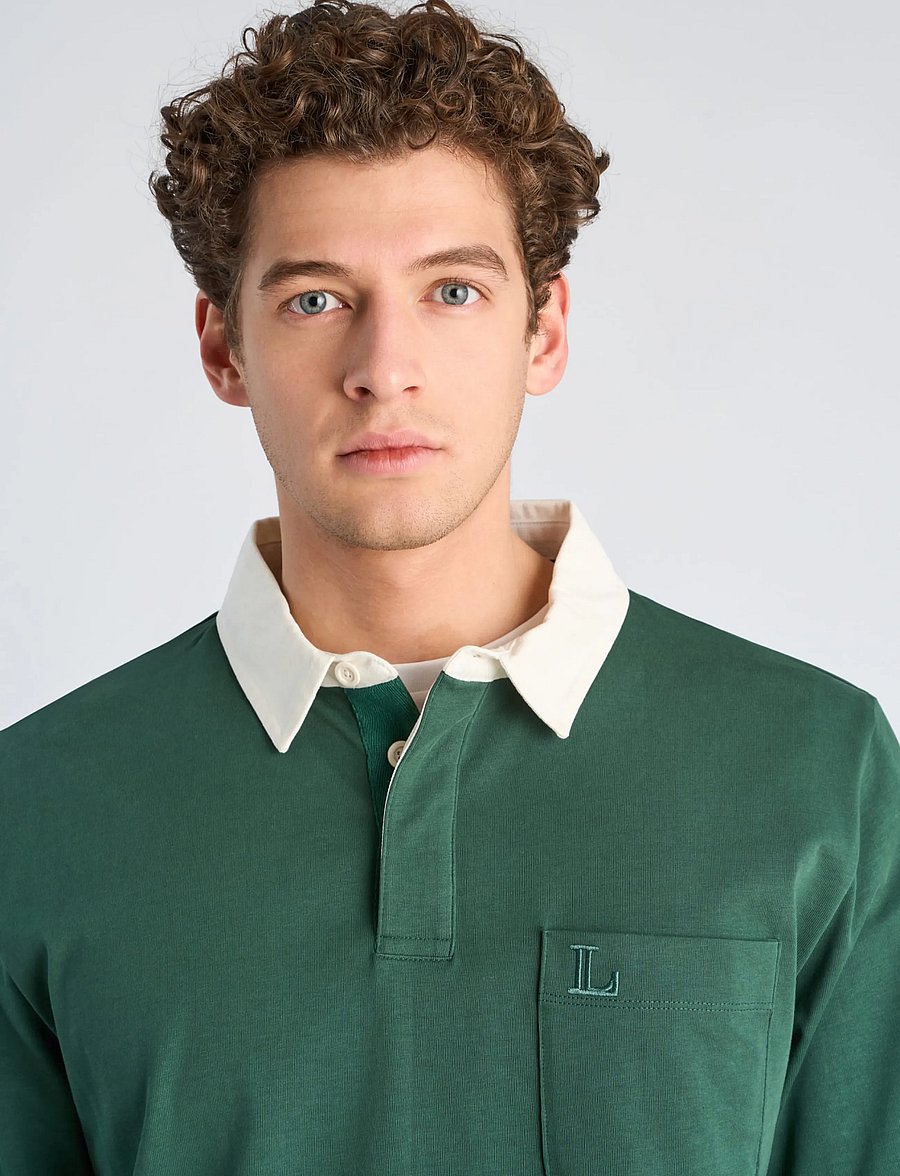 Lindbergh - Rugby sweat polo with logo L/S - dk green - 5
