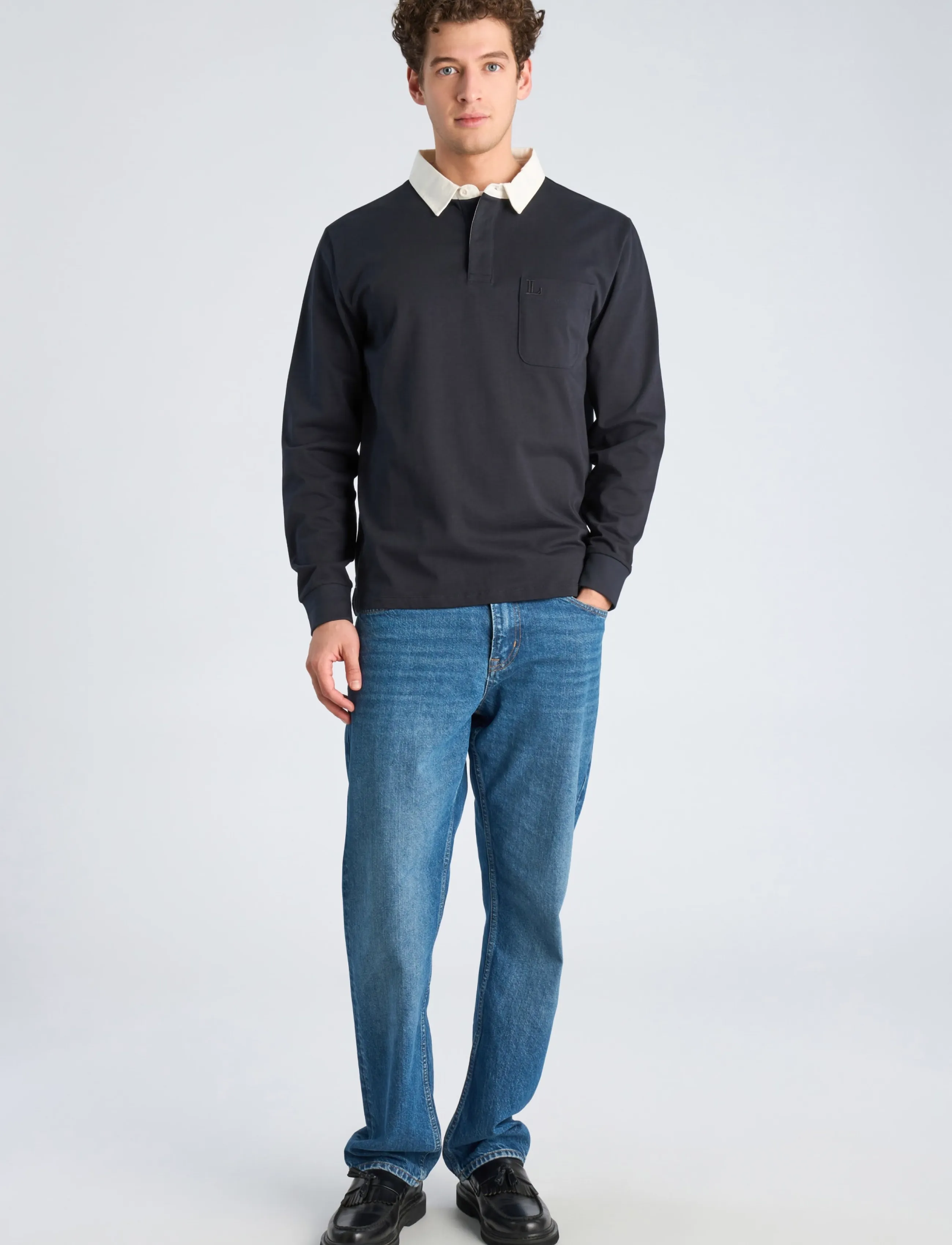 Lindbergh Rugby sweat polo with logo  L/S - Langärmelige Strick-Polohemden - NAVY / navy