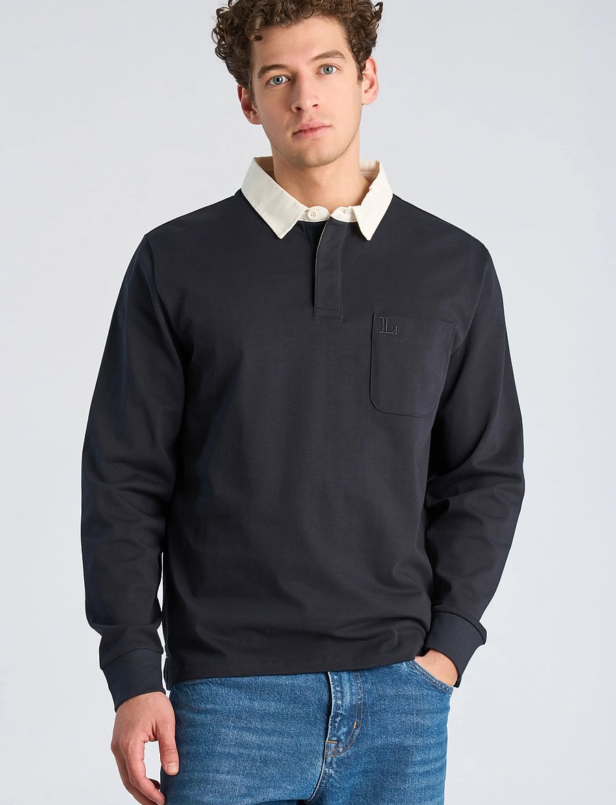 Lindbergh - Rugby sweat polo with logo L/S - navy - 3
