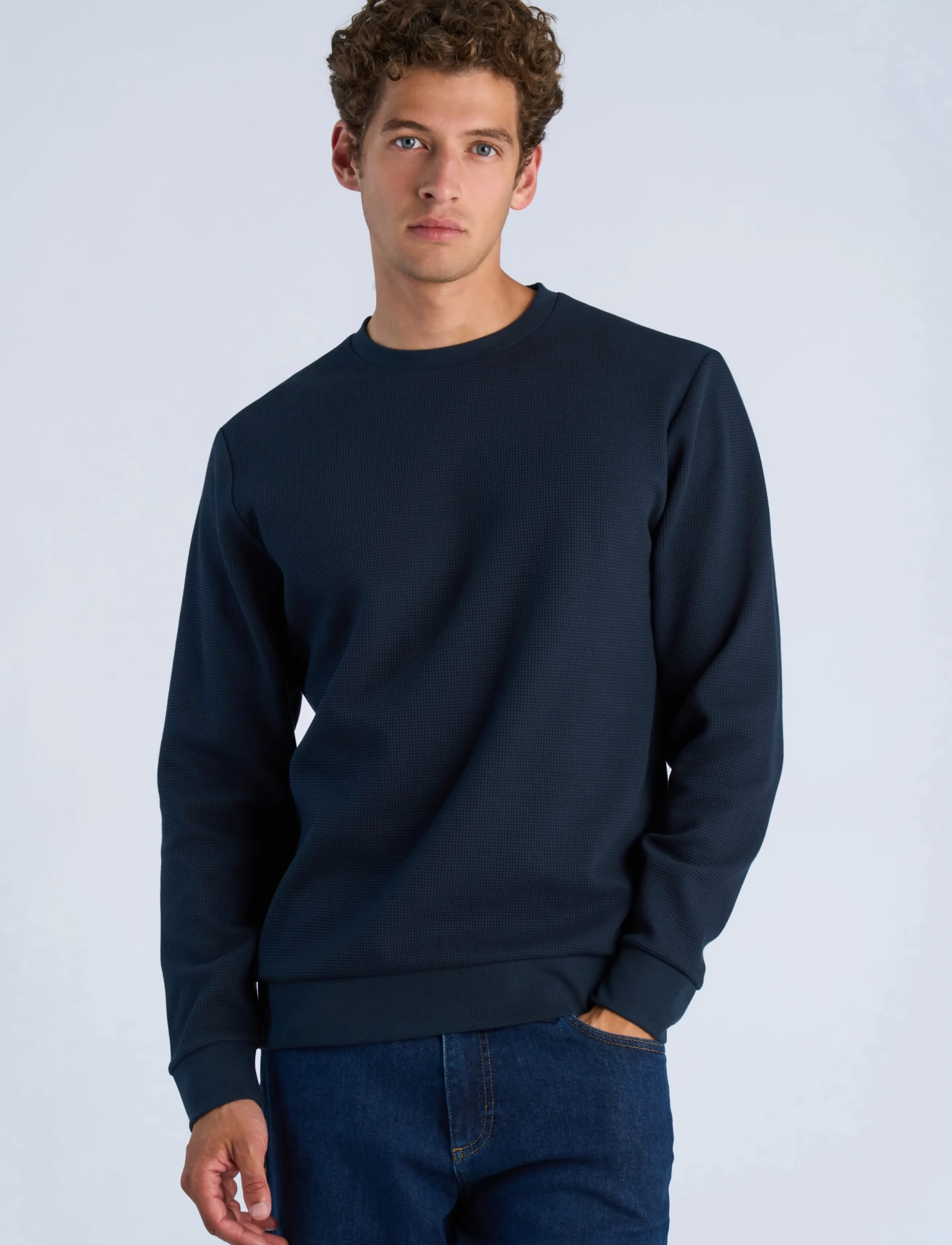 Lindbergh - Waffle crew neck sweat - autumn savings - navy - 3