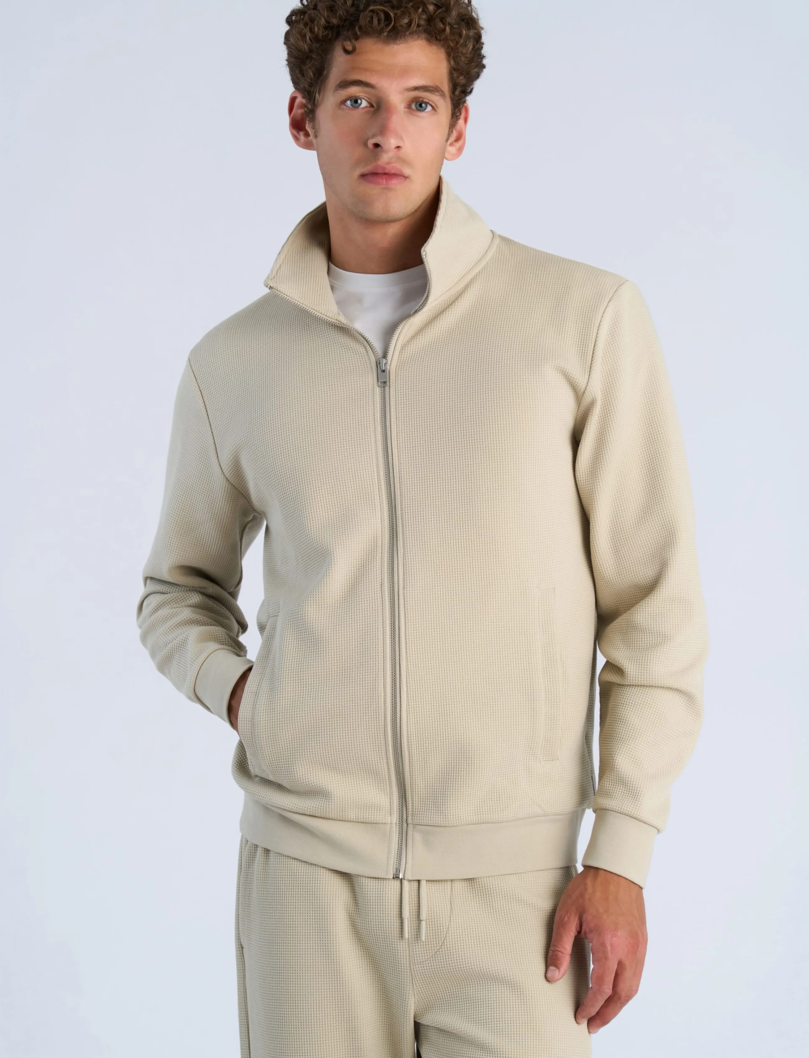 Lindbergh - Waffle full zip sweat - autumn savings - sand - 3