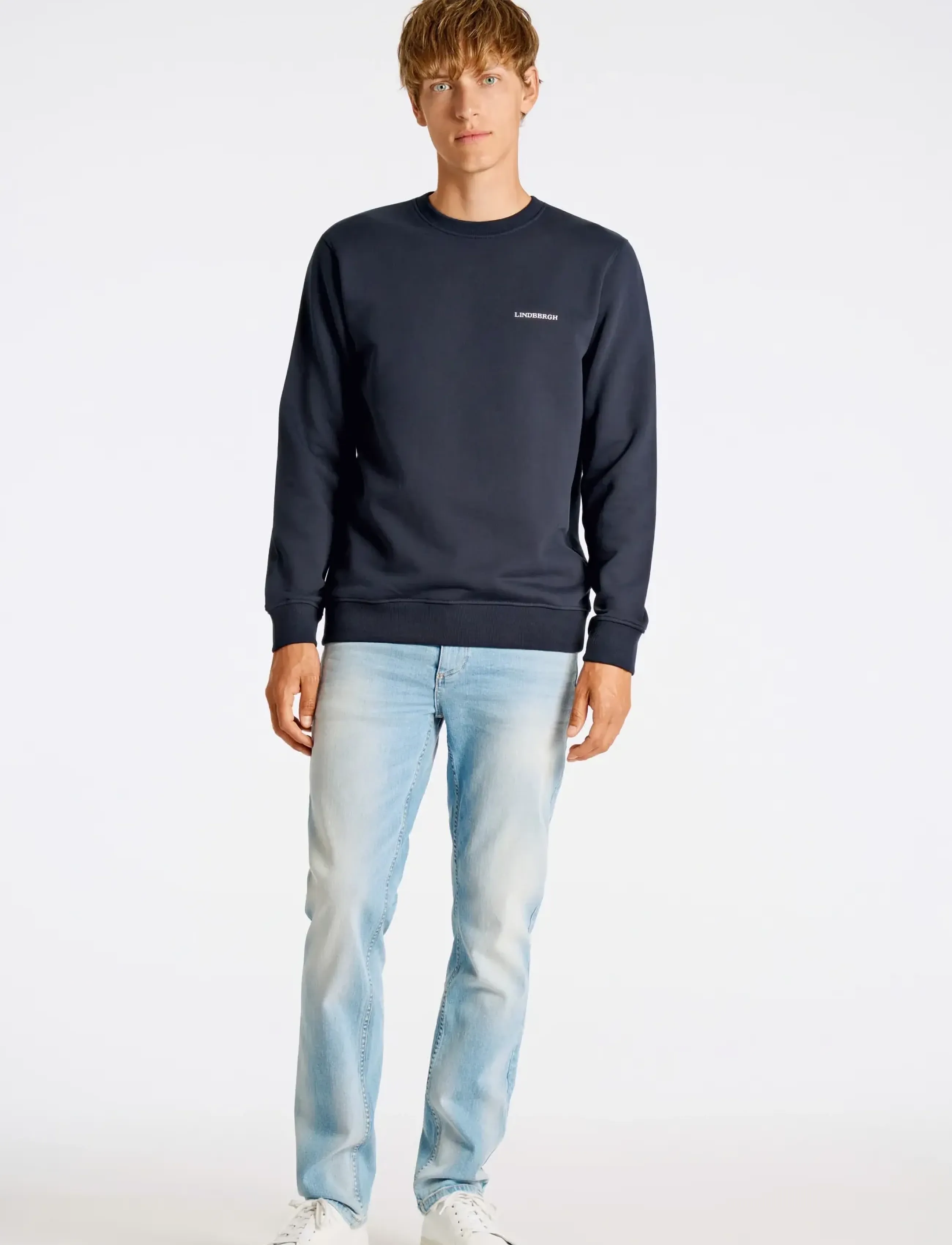 Lindbergh Logo Sweat, Mænd, Logo Sweatshirt, Navy, Str: S