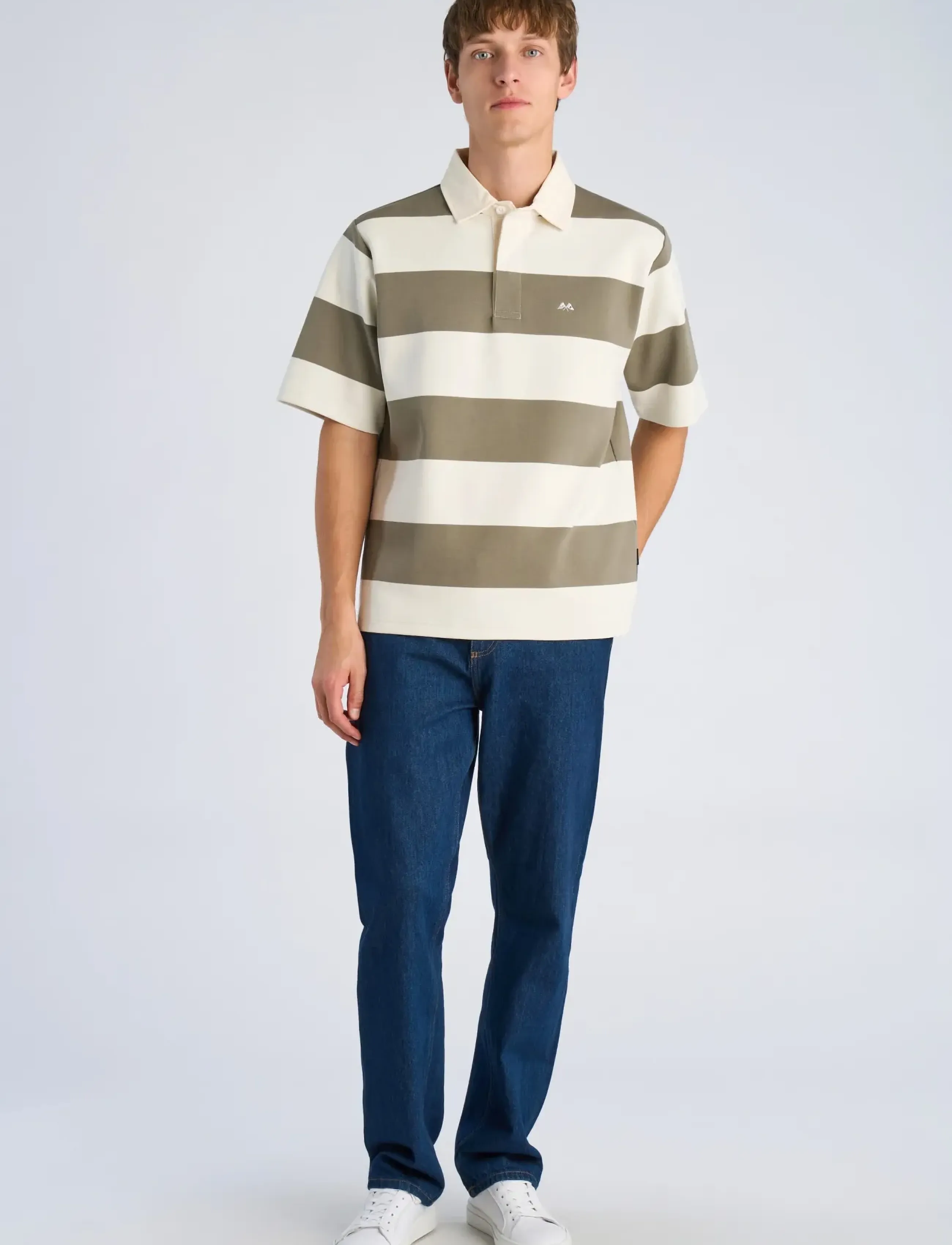 Lindbergh Rugby polo sweat S/S - Poloer - DK OLIVE / cream