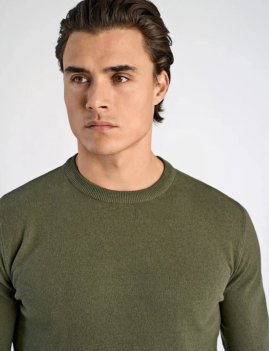 Lindbergh - 100% recycle knit round neck - rundhals - army mel - 5