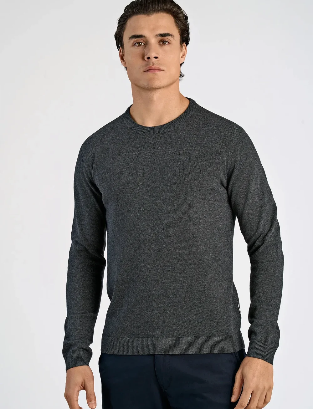 Lindbergh - 100% recycle knit round neck - rund hals - charcoal - 0