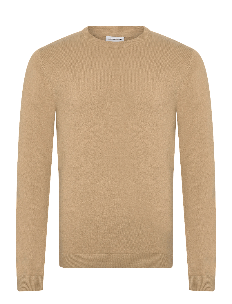 Lindbergh - 100% recycle knit round neck - rundhals - dk sand mel - 1