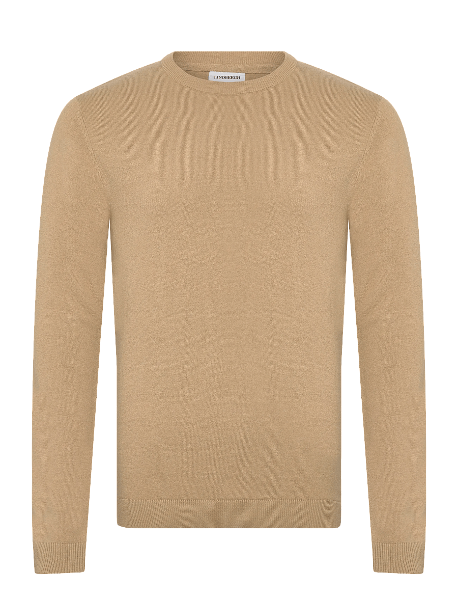 Lindbergh - 100% recycle knit round neck - rundhals - dk sand mel - 1