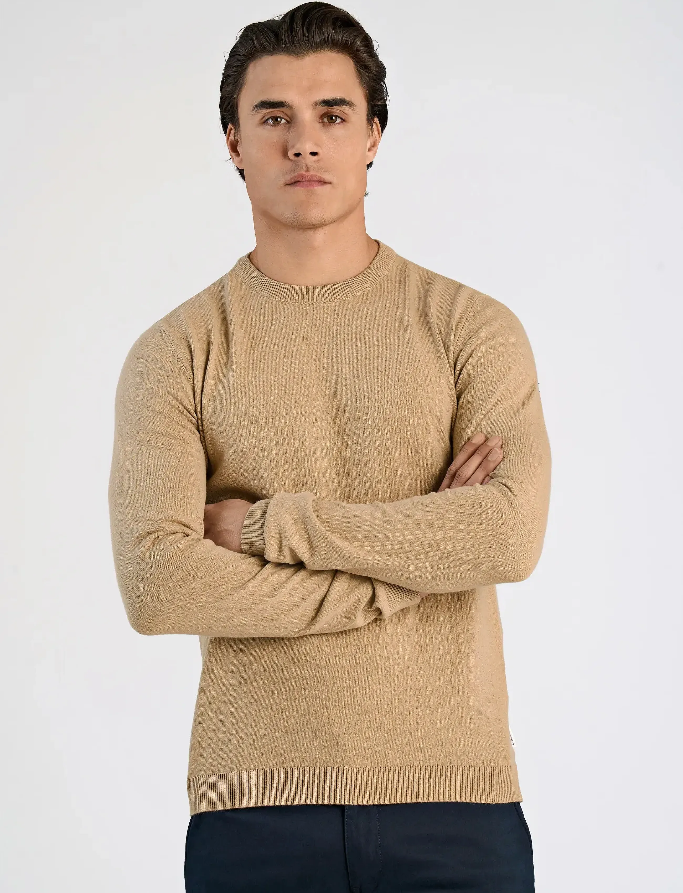 Lindbergh 100% Recycle Knit Round Neck, S, Beige, Strik > Runde Halse, Herre