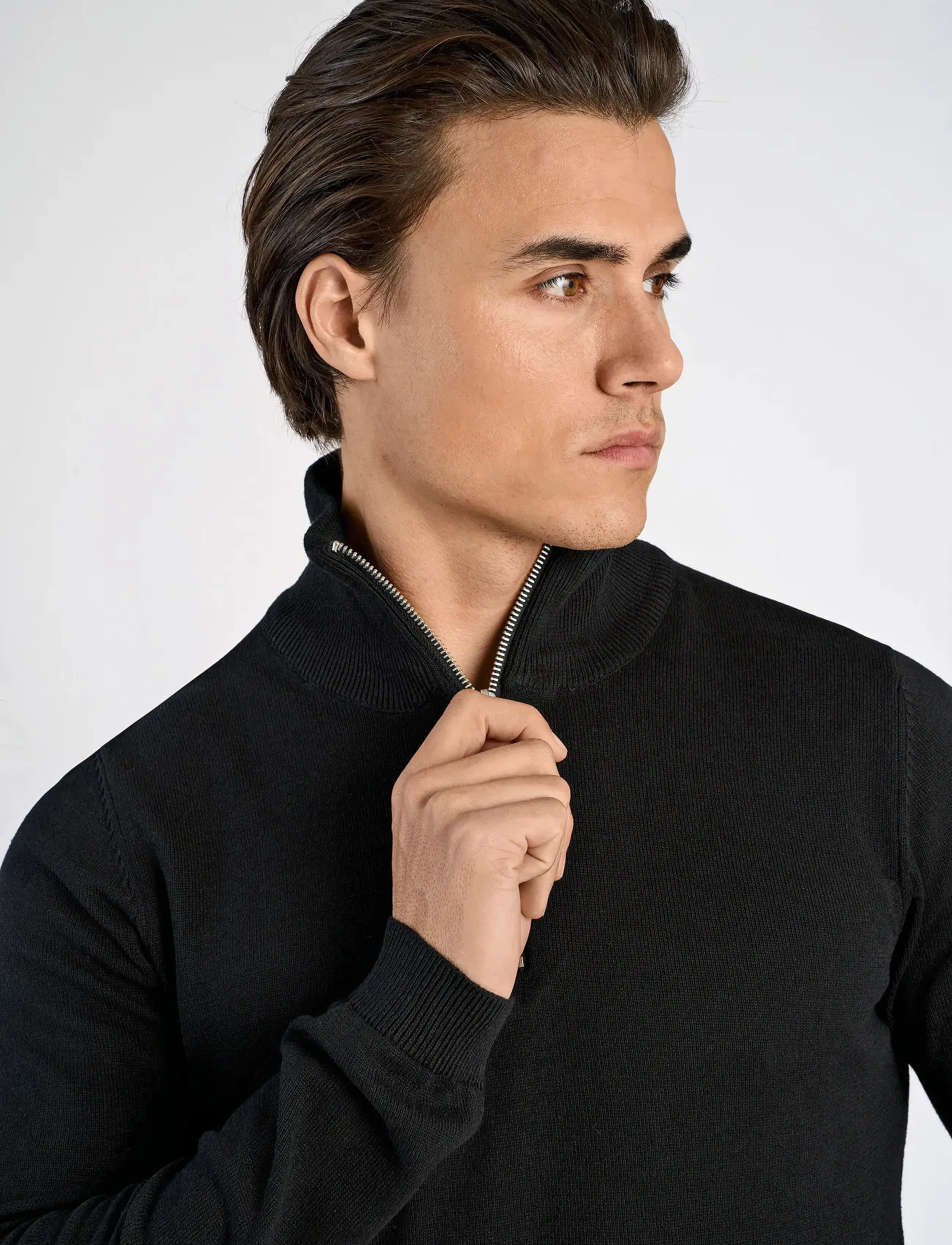 Lindbergh - 100% recycle knit half zip - miesten - black - 5
