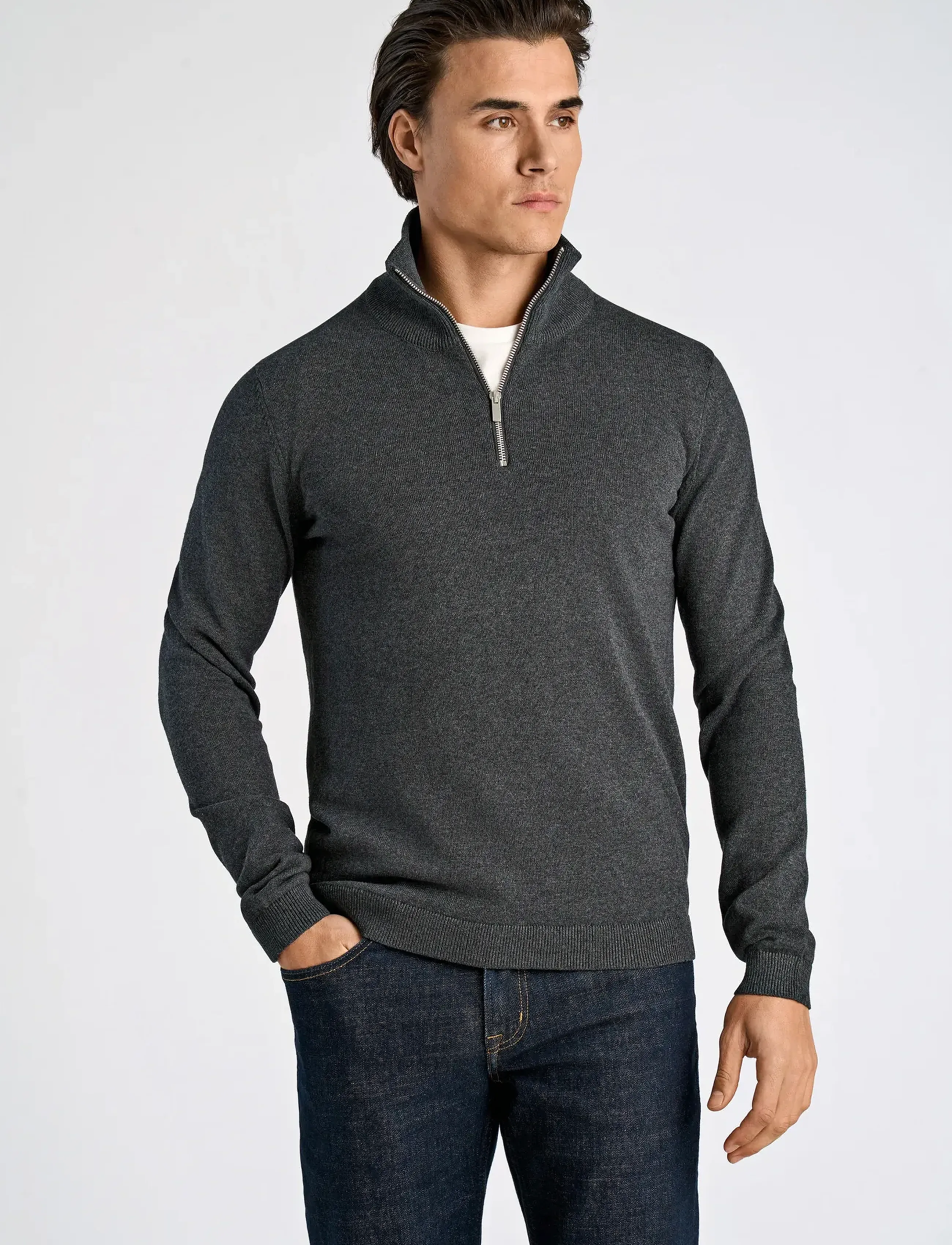 Lindbergh 100% Recycle Knit Half Zip, Mænd, Halv Lynlås Striktrøje, Grå, Str: XXL