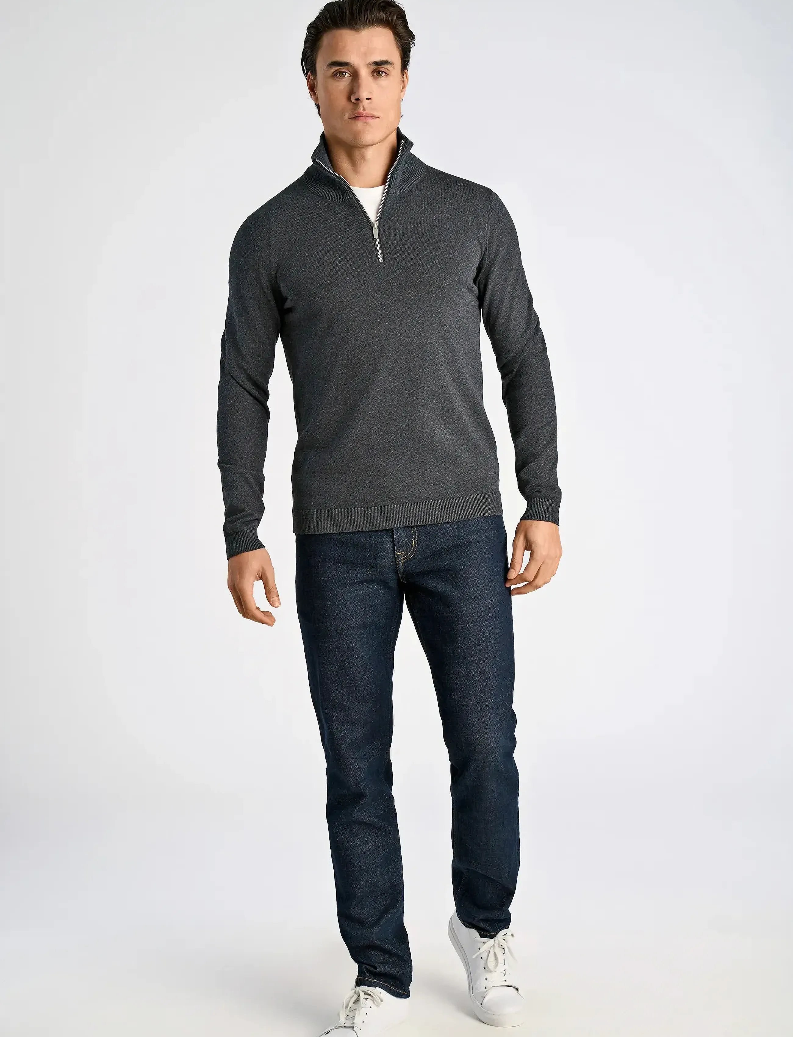Lindbergh - 100% recycle knit half zip - halfzip strik - charcoal - 4