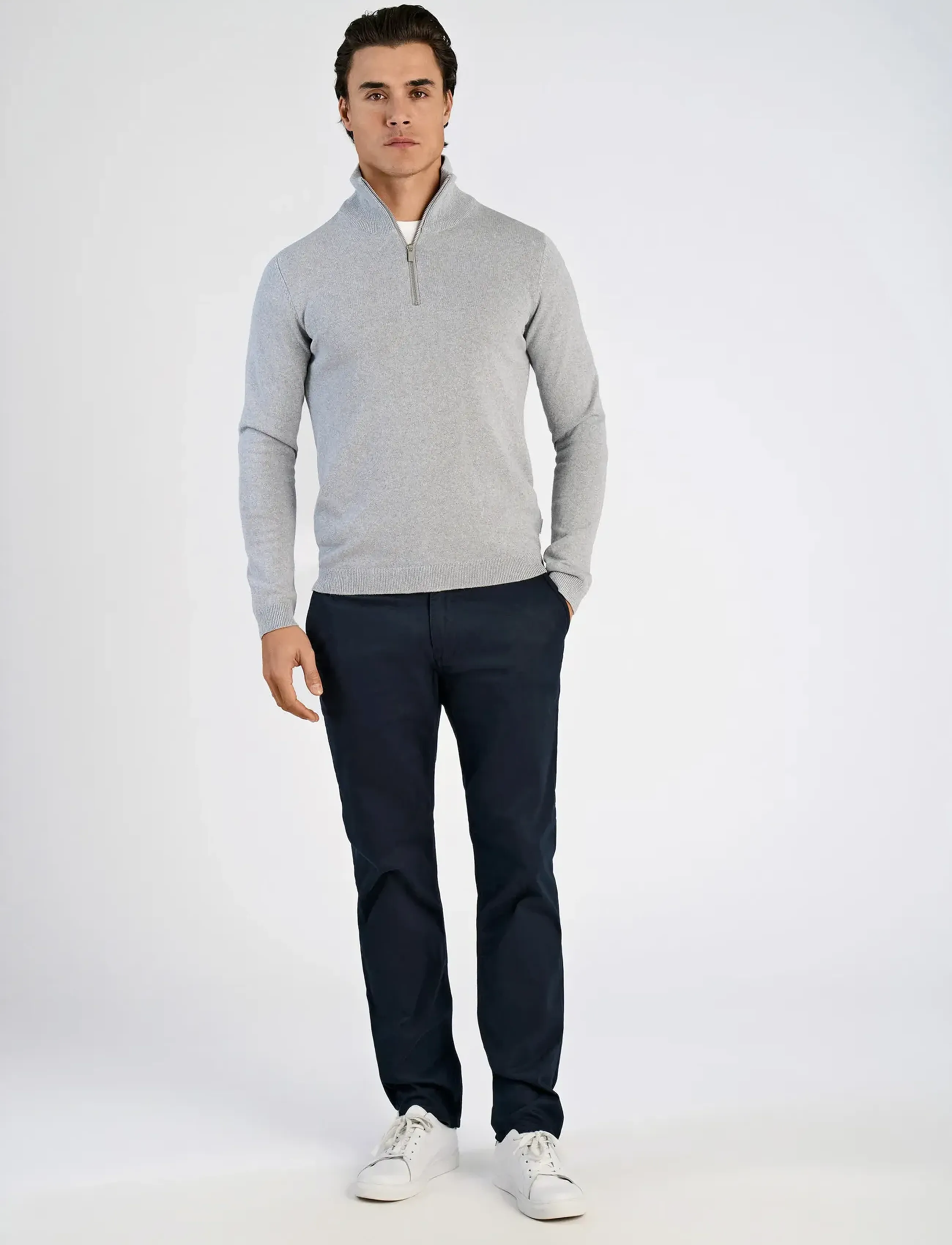 Lindbergh - 100% recycle knit half zip - tõmblukk-kaelusega džemprid - dk grey - 4
