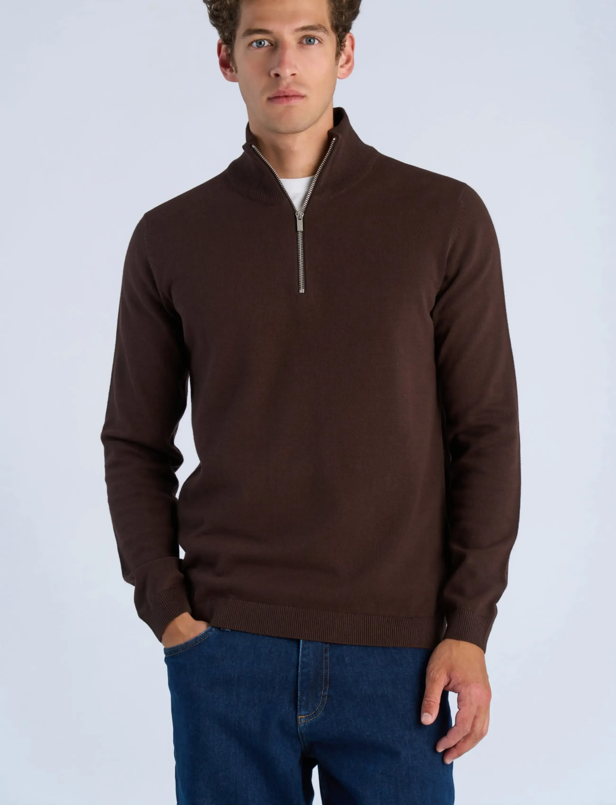 Lindbergh - 100% recycle knit half zip - sügisesed riided - brown - 3