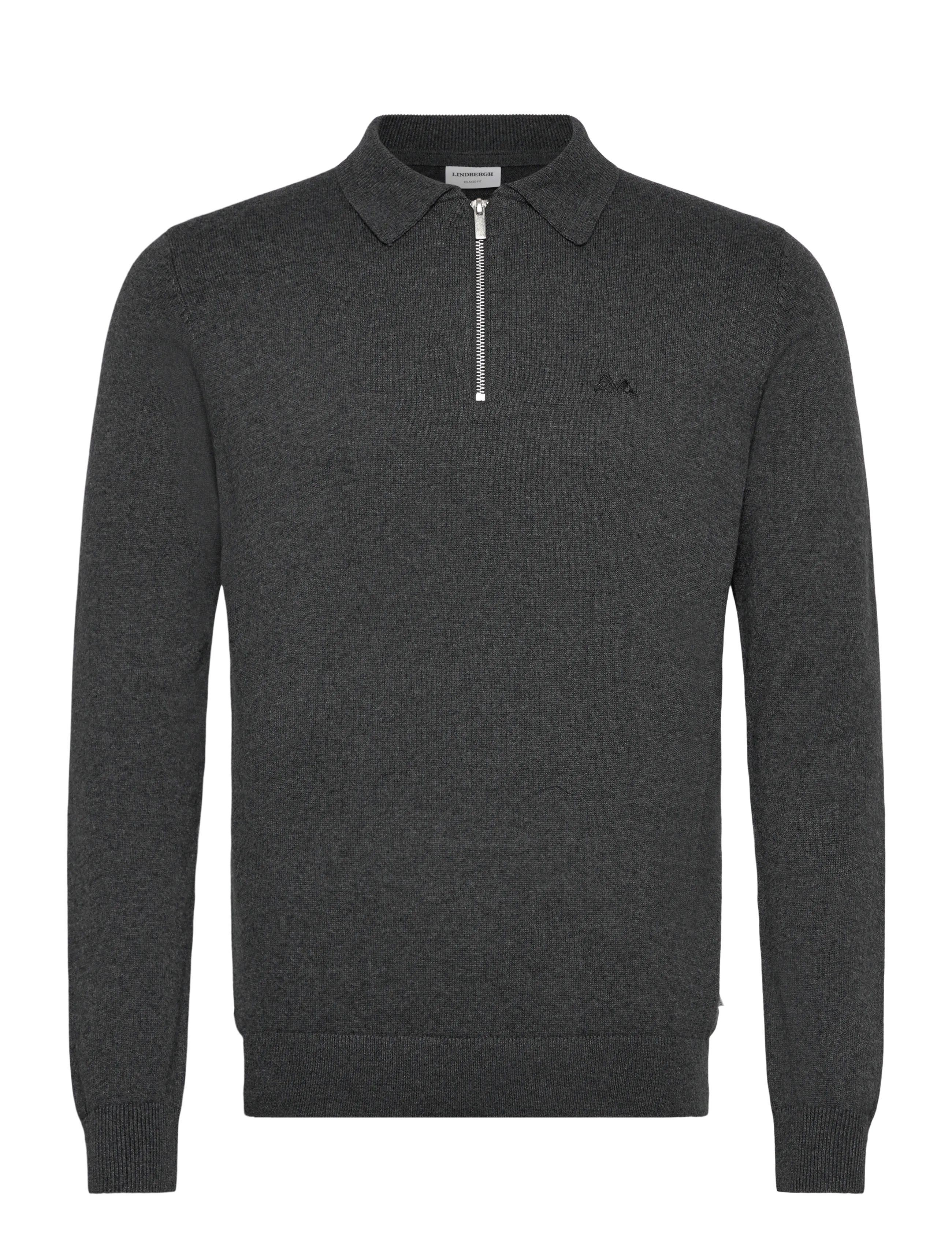 Lindbergh 100% recycle knit half zip polo col - Gestrickte Polohemden - CHARCOAL / grey