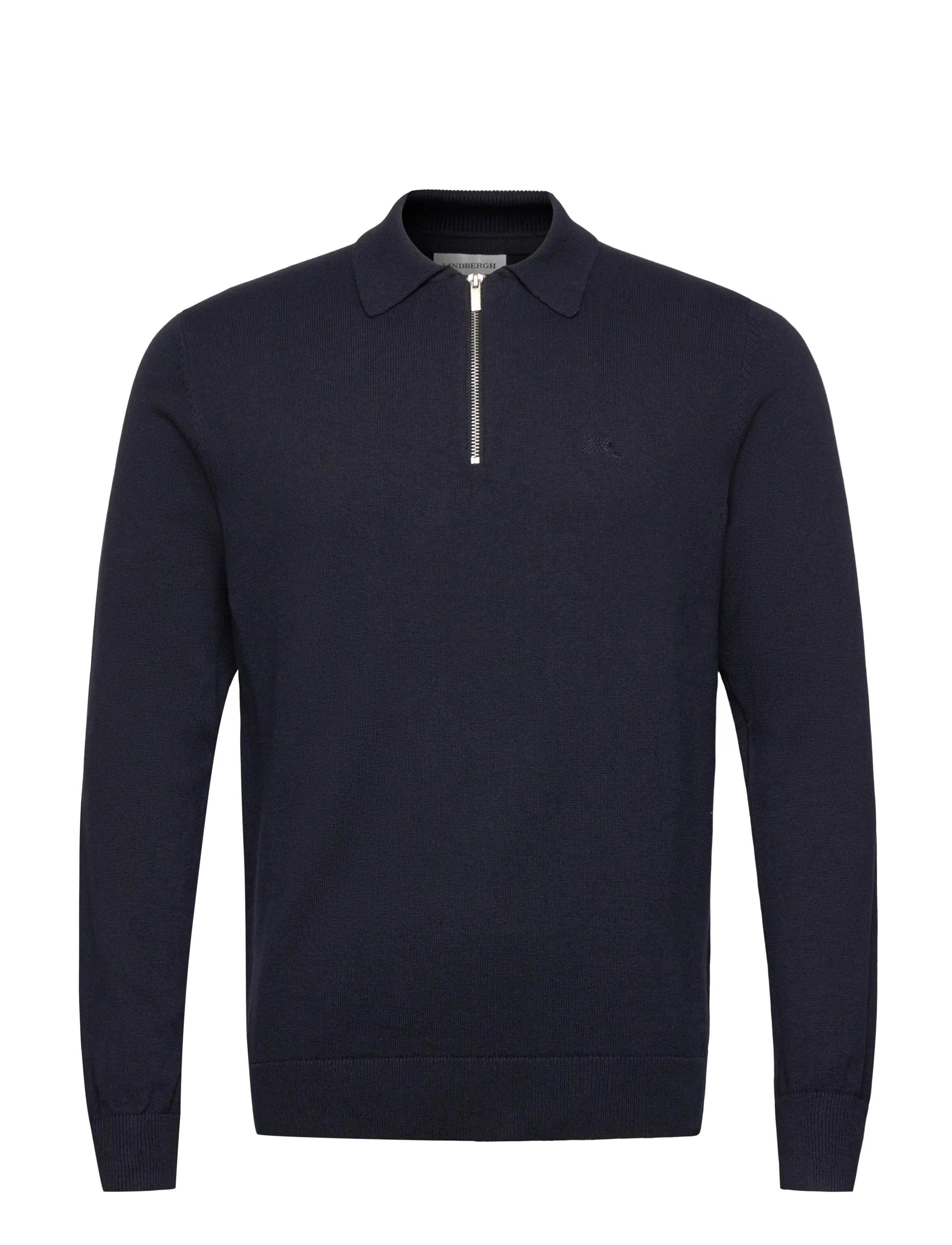 Lindbergh 100% recycle knit half zip polo col - Neuleet - NAVY / navy