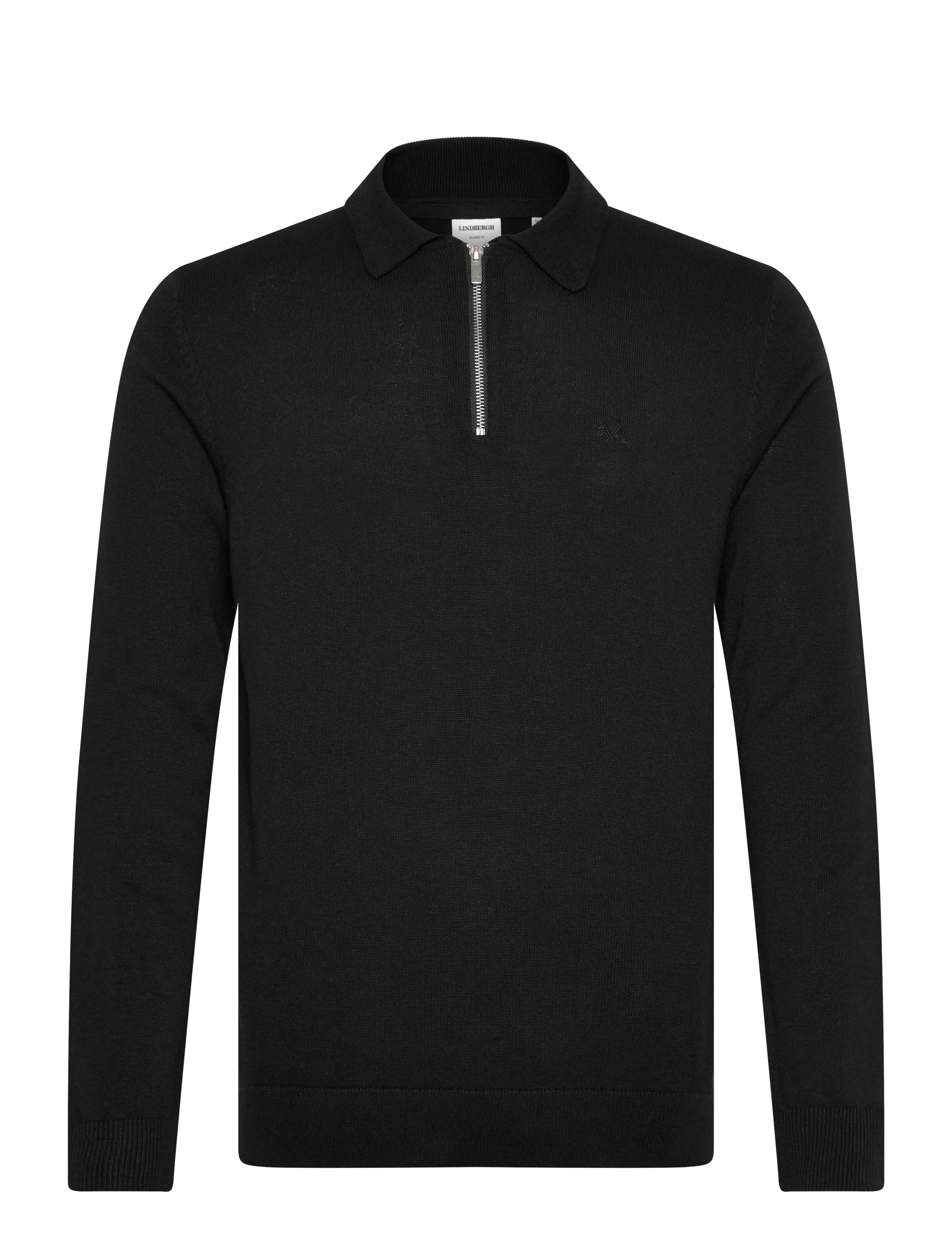 Lindbergh 100% recycle knit half zip polo collar - Overshirts - BLACK / black
