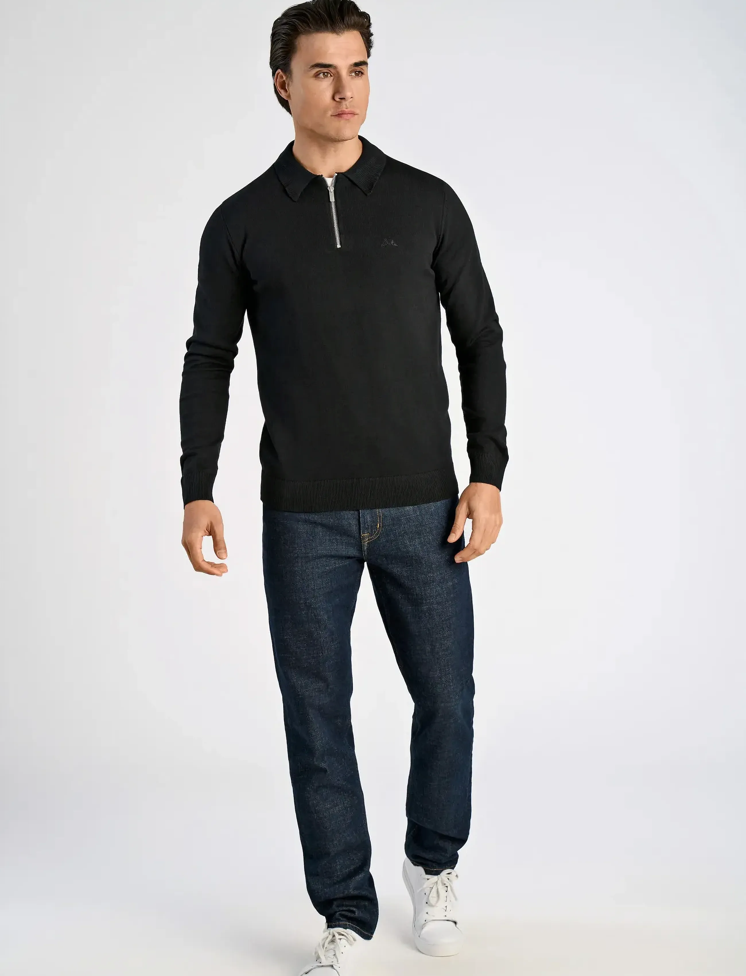 Lindbergh - 100% recycle knit half zip polo collar - män - black - 4