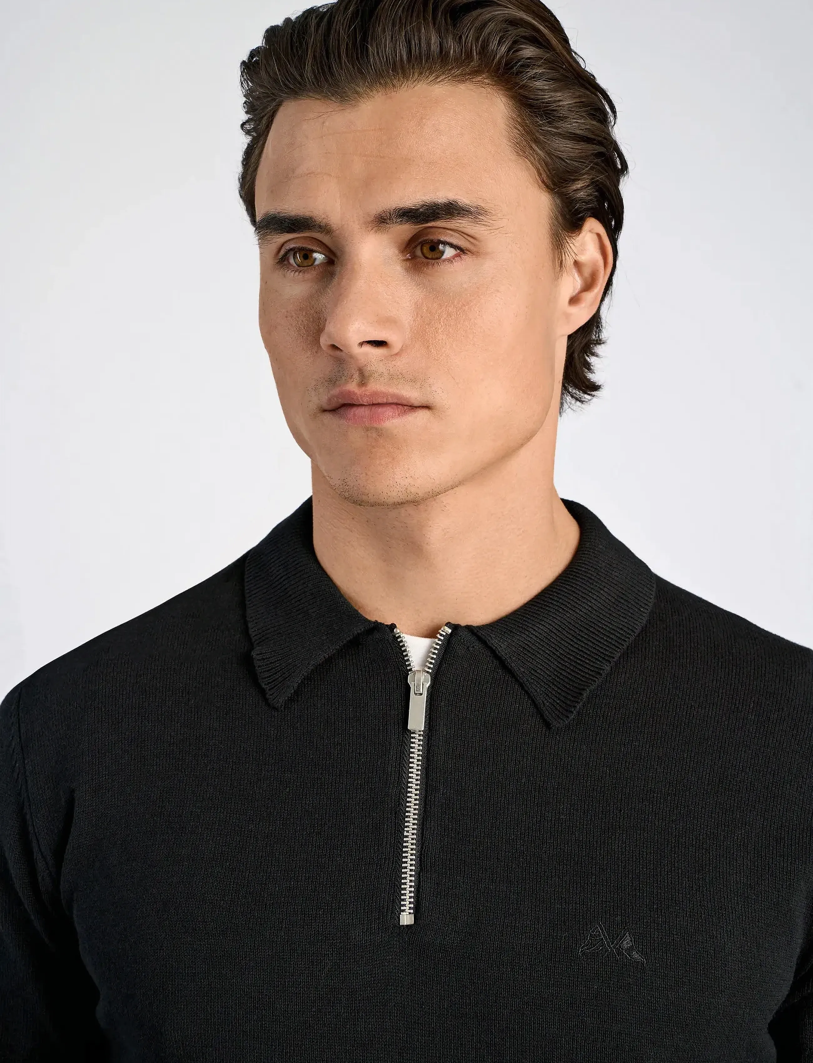 Lindbergh - 100% recycle knit half zip polo collar - män - black - 5