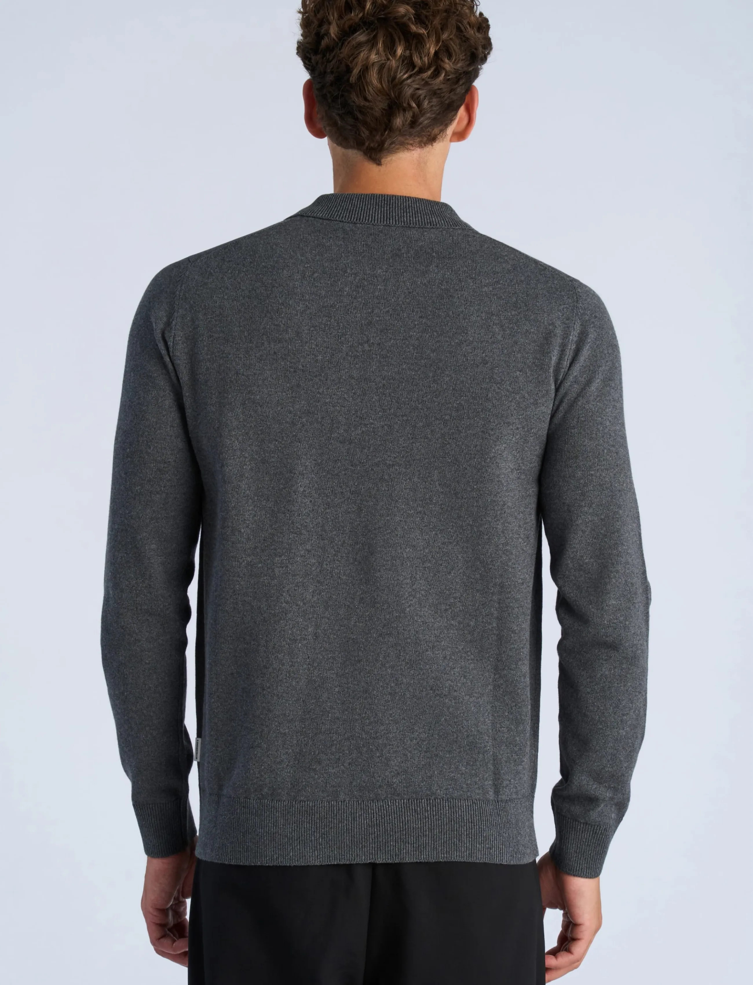 Lindbergh - 100% recycle knit half zip polo collar - autumn clothing - dk grey - 4