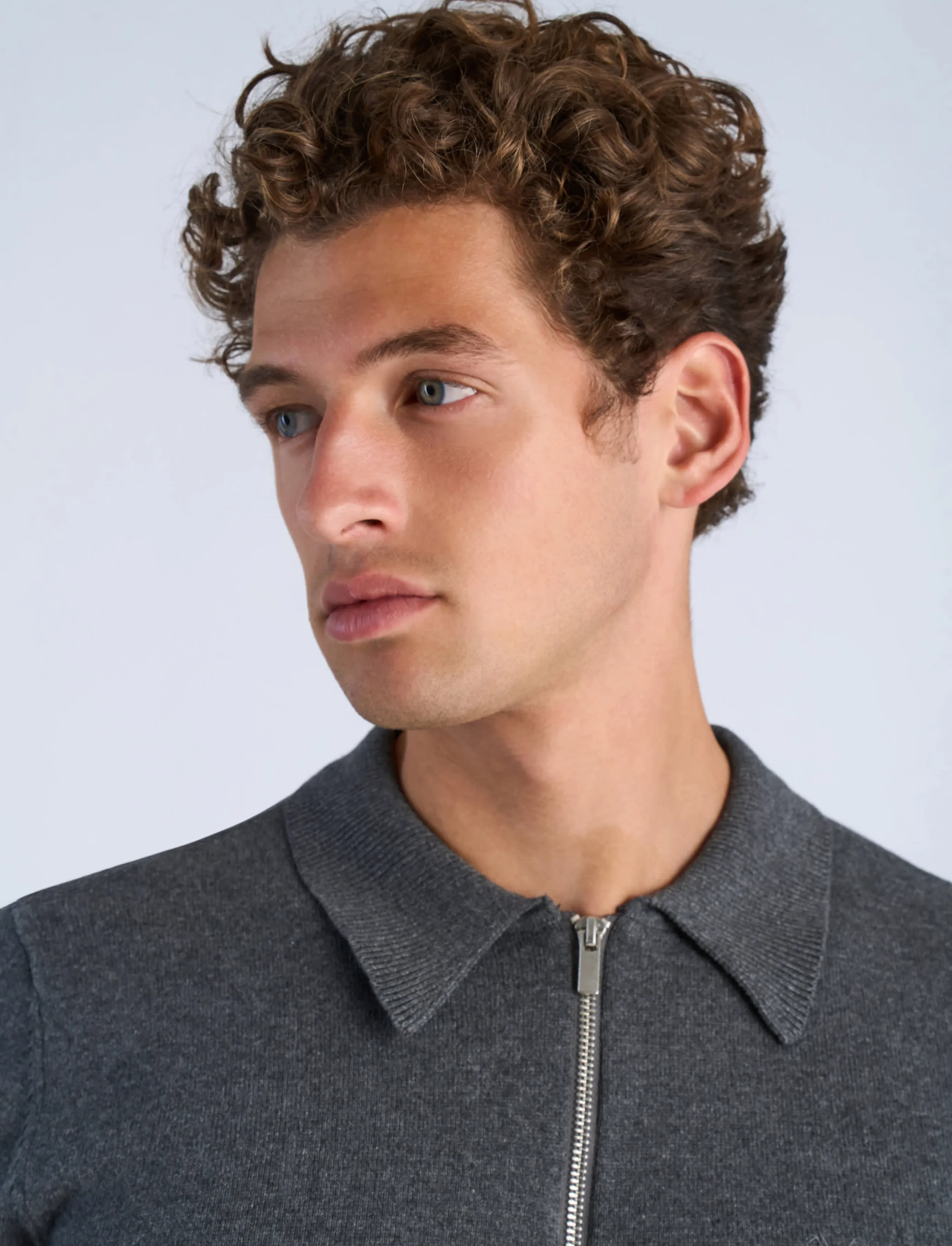Lindbergh - 100% recycle knit half zip polo collar - autumn clothing - dk grey - 5