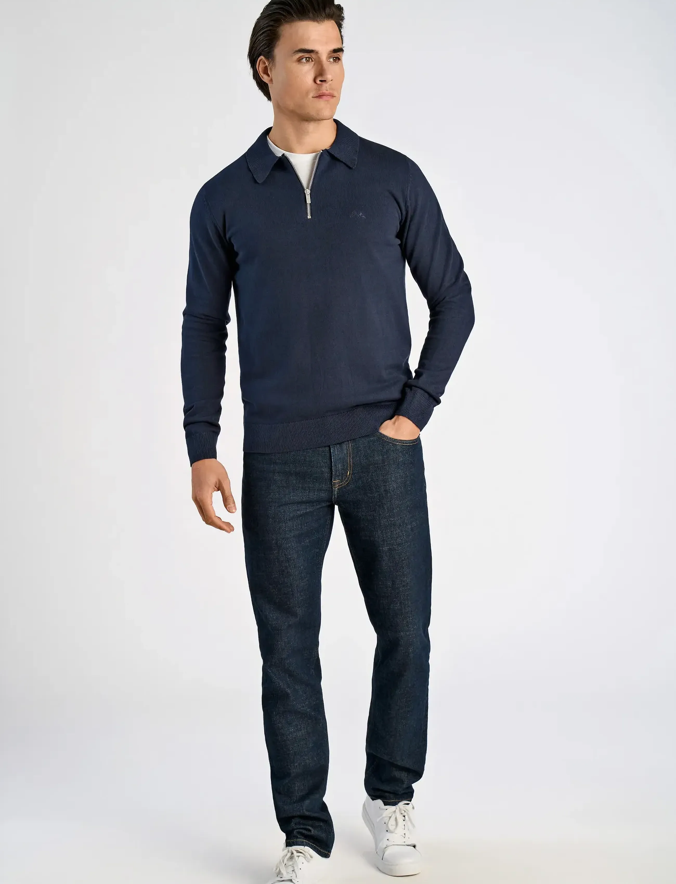 Lindbergh - 100% recycle knit half zip polo collar - autumn clothing - navy - 4