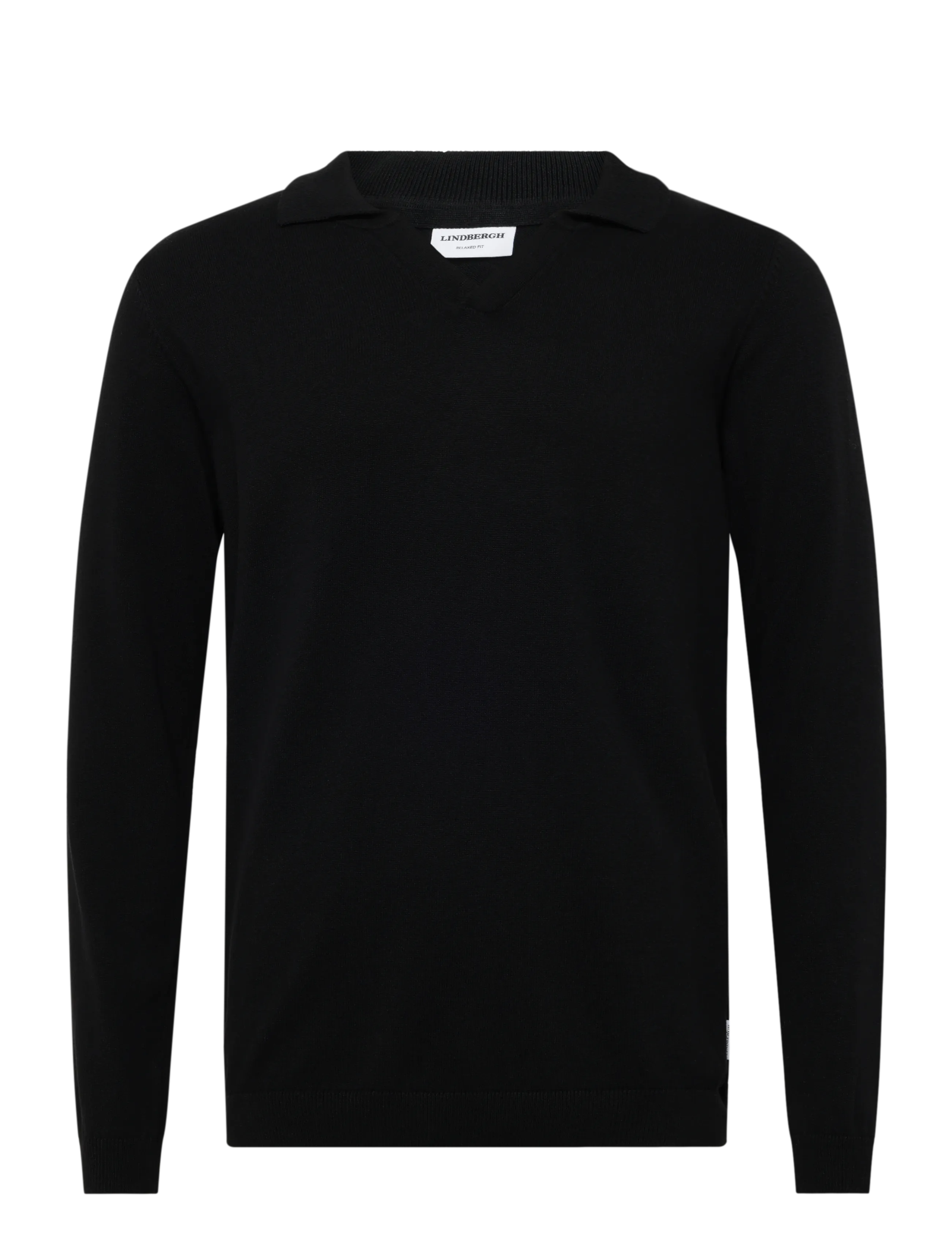 Lindbergh Recycle split neck polo - Strickmode - BLACK / black