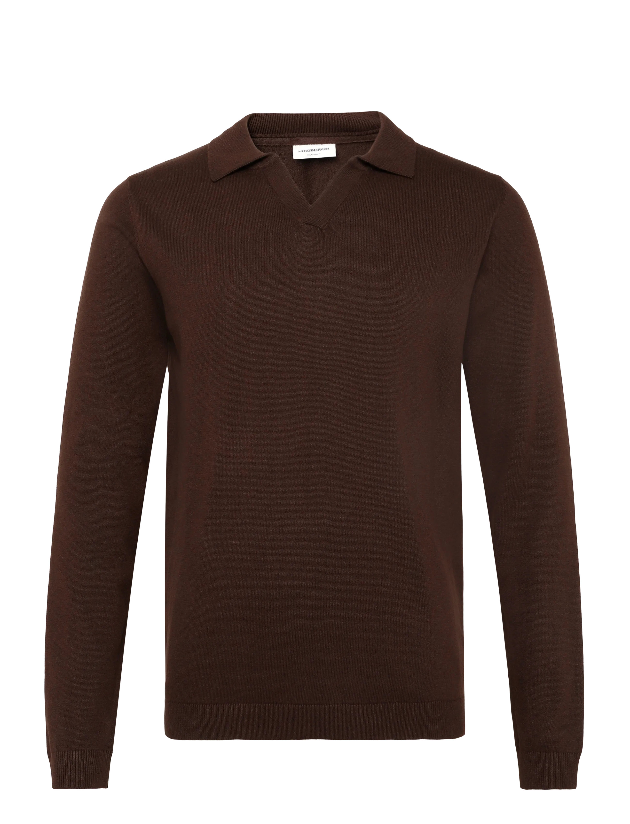 Lindbergh Recycle split neck polo - Strickmode - BROWN / brown