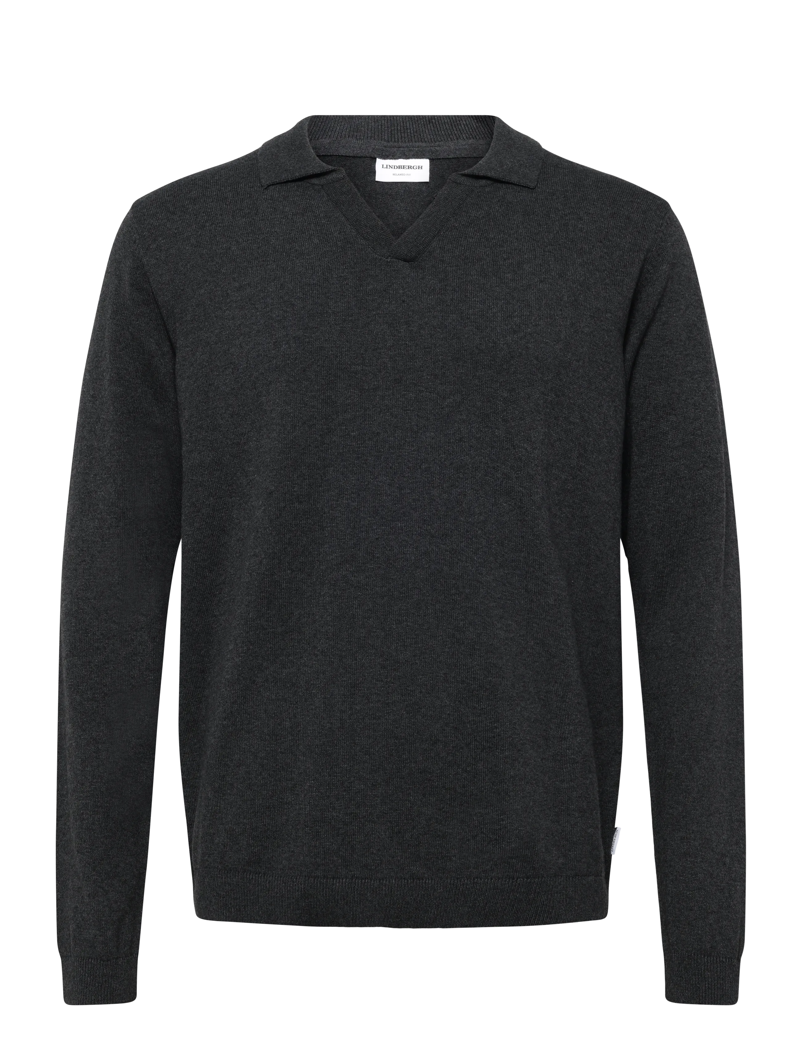 Lindbergh Recycle split neck polo - Strickmode - CHARCOAL / grey
