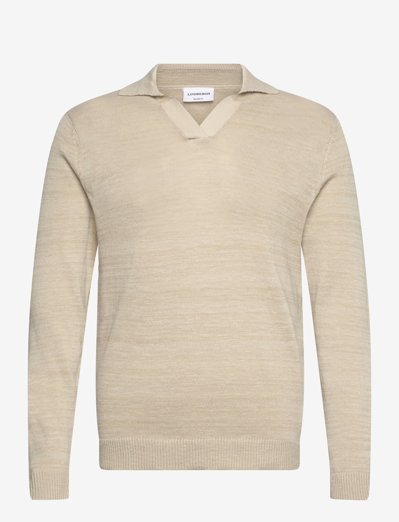 Lindbergh - Casual L/S v-neck polo knit - rundhalsad - stone - 0
